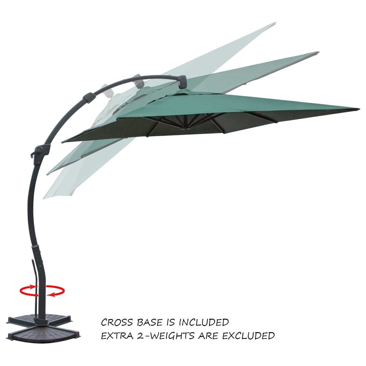 Deluxe OffSet Curved Hanging Patio Umbrella Outdoor Cantilever Umbrella with Tilt System &Crank Handle, Dark Green