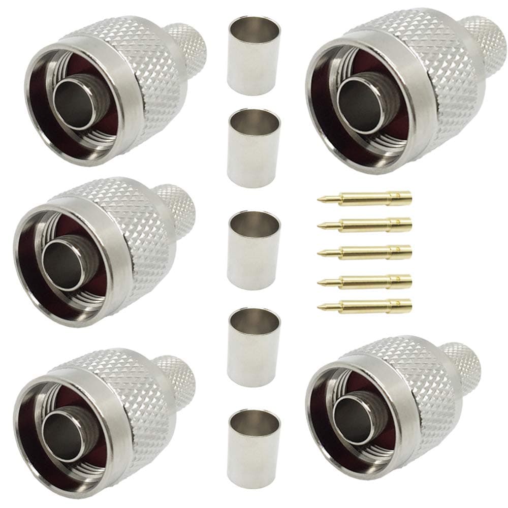 N Male Crimp On Plug Connector for RG213 50 Ohm Low Loss RF Coaxial Cable Pack-5