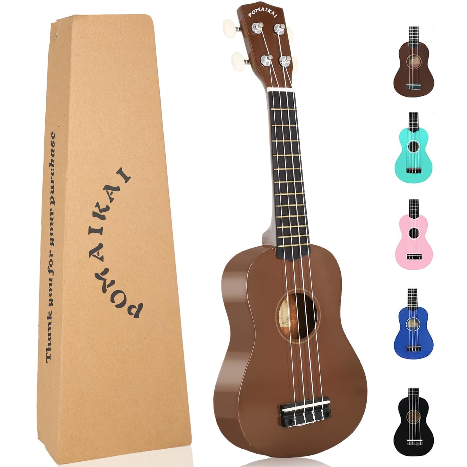 POMAIKAI Soprano Wood Ukulele Starter Ukelele Hawaii Guitar 21 Inch for Beginners and Students(Brown)