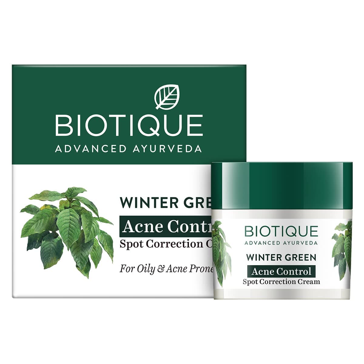 Bio Winter Green Spot Correcting Anti Acne Cream | Acne Control | Spot Correction Clears Blemishes |Enhances Skin Texture | 100% Botanical Extracts| Suitable for All Skin Types | 15G