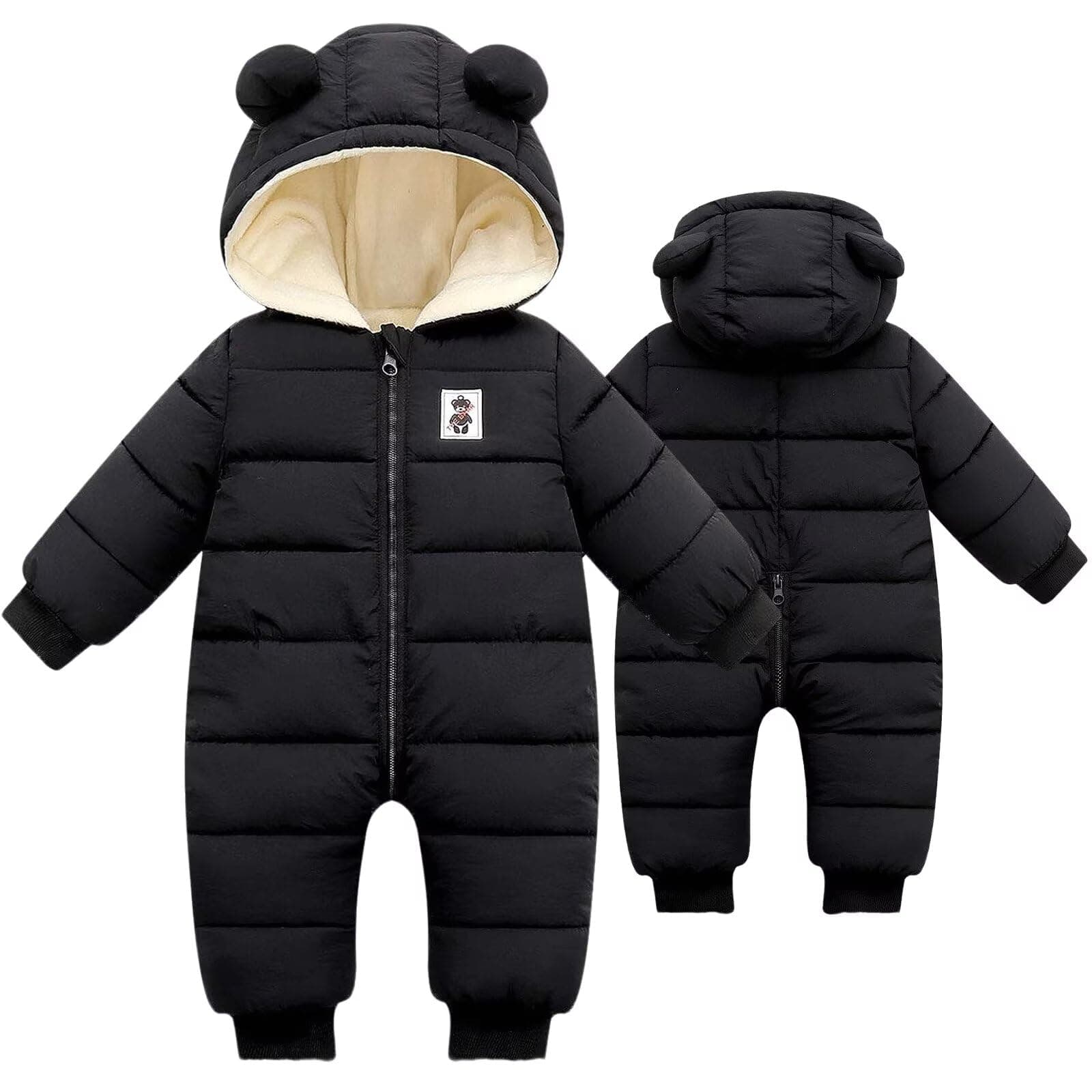 Baby Boys Girls Snowsuit Newborn Cozy Winter Coat Infant Bear Hooded Jumpsuit Toddler Snow Outfit for 0-24 Months