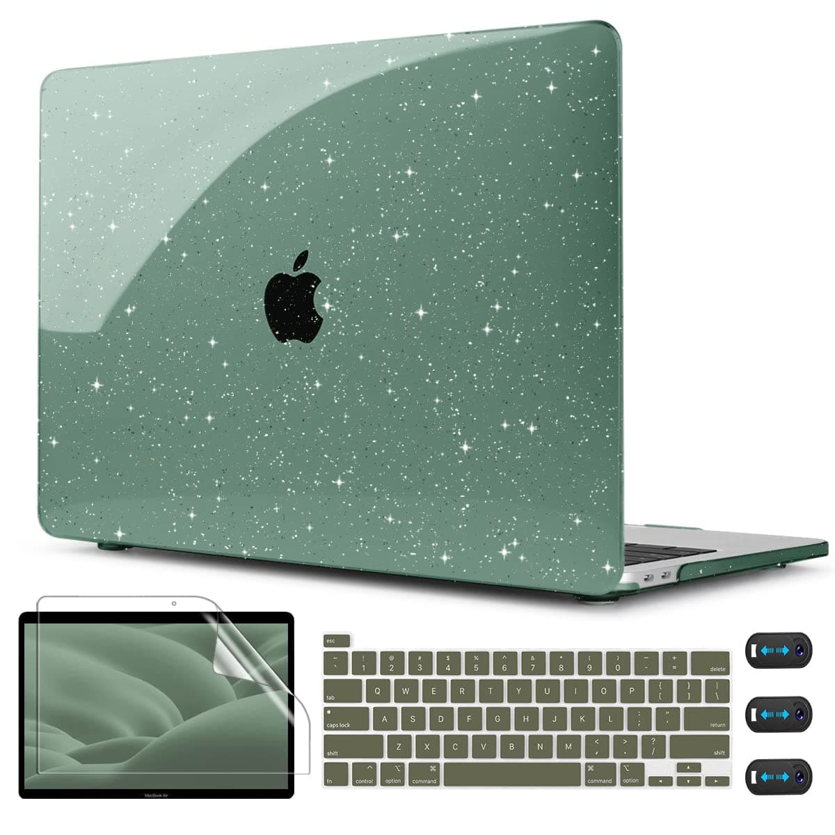 CISSOOKGlitter Green Case for MacBook Pro 13 Inch 2023 2022 2021 2020 Release M2 A2338 M1 A2251 A2289, Plastic Hard Shell Case with Keyboard Cover for MacBook Pro 13-inch Touch Bar - Matcha Green