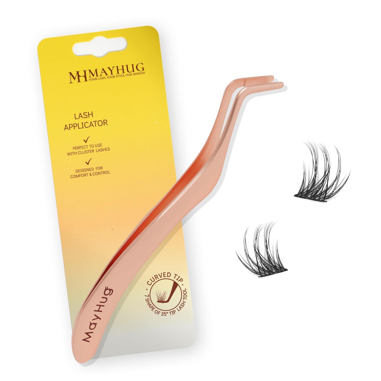 DIY Lash Tweezers Clusters Lash Applicator Tool Professional Tweezers for Easy Lashes Application and Removal, Curved DIY False Eyelash Applicator Tweezers for Eyelash Clusters (Rose Gold 7)