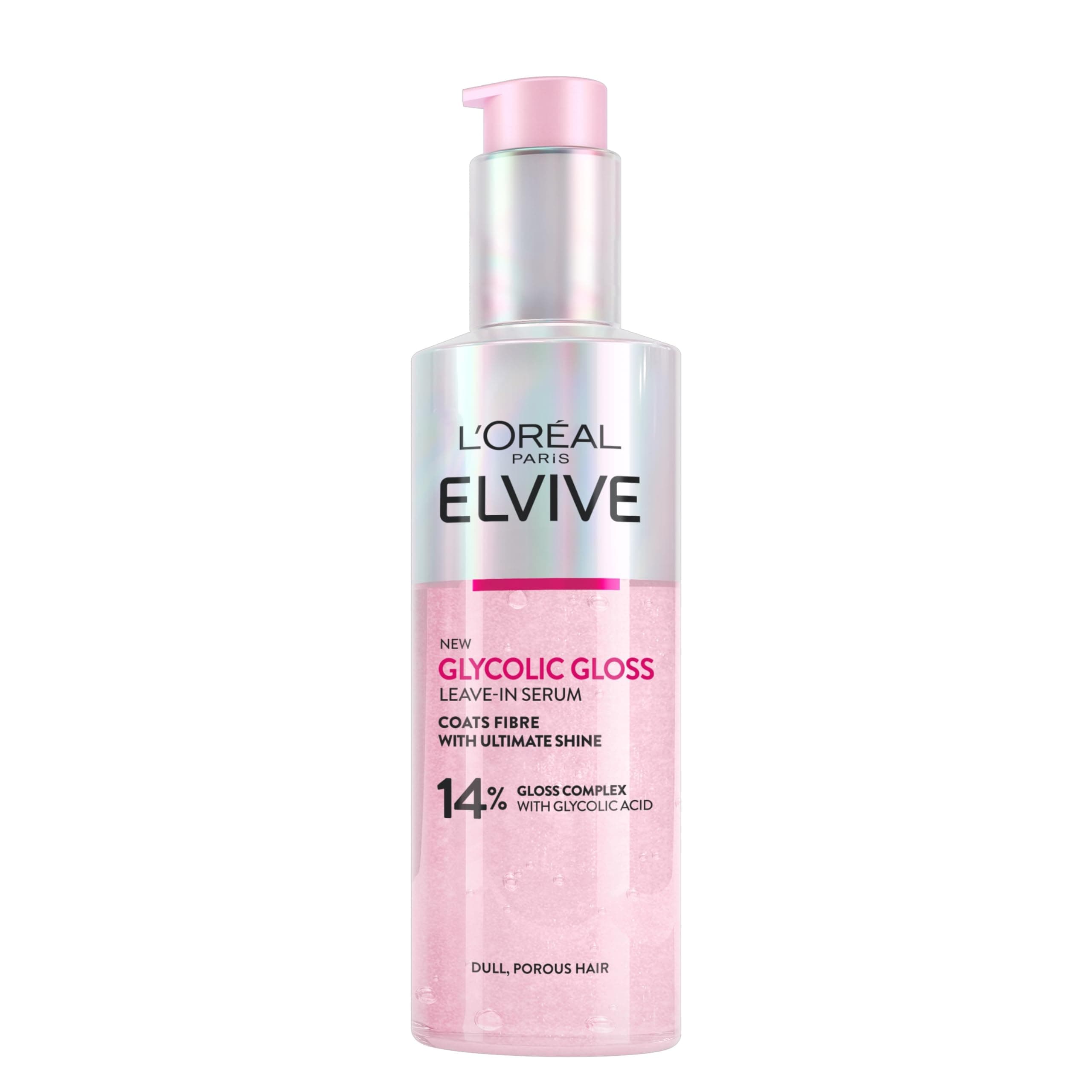 Elvive Glycolic Gloss Leave-In Serum, With Glycolic Acid, Ideal for Dull Hair, 150ml
