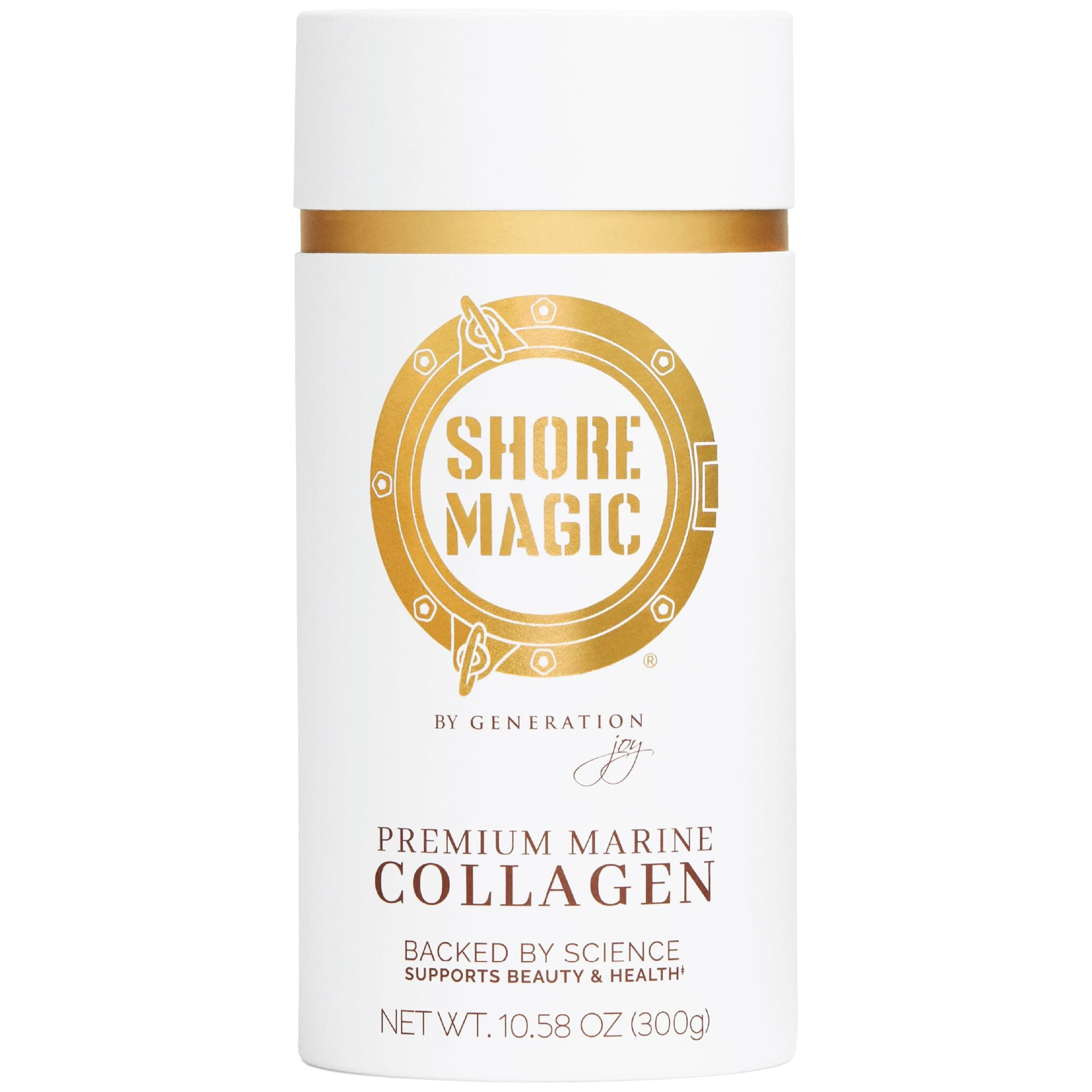Shore Magic Premium Marine Collagen Powder with Type I II III and IV Hydrolyzed Peptides for Women and Men Sourced from Wild Fish, Certified Halal and Kosher Unflavored - 30 Day Supply, 300g Canister