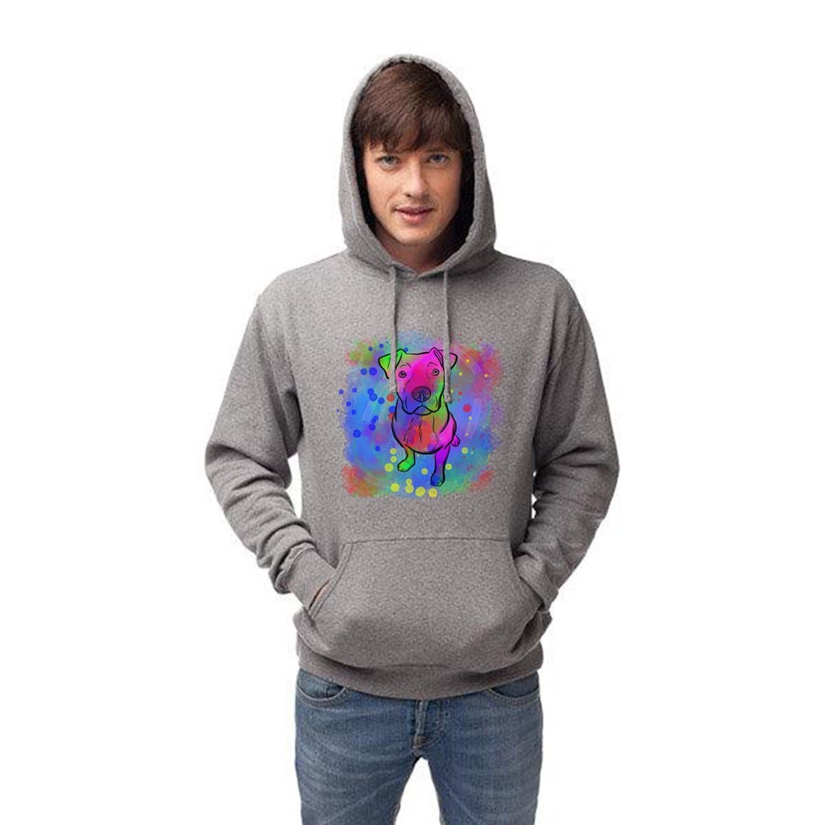 Independent Brand Unisex Hoodie With Neon Rainbow Pit Bull Design