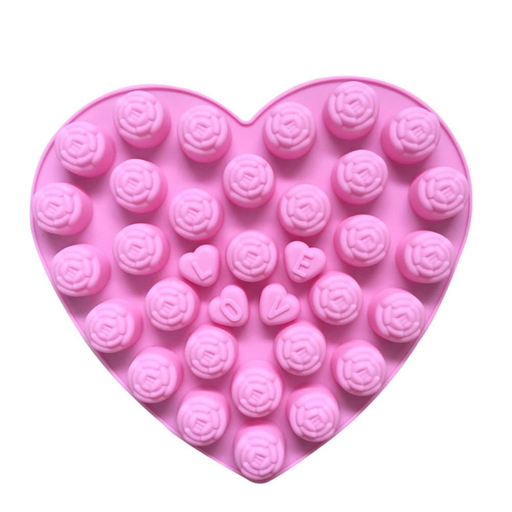Rainie Love 34 Holes Big Love Heart Shape Contain Small Rose and Hearts with Love Letters Shape Silicone Mold Baking Mould for Cake/Muffins/Chocolate/Candy/Jelly/Ice Cream/Ice Cube