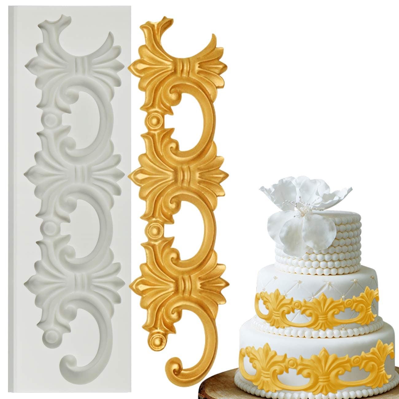 Mity rain Vintage Relief Cake Border Silicone Mold - Baroque Scroll Royal Fondant Mold, DIY European Frame Candy Chocolate Sugarcraft Gum Paste Cake Cupcake Decorating Tools