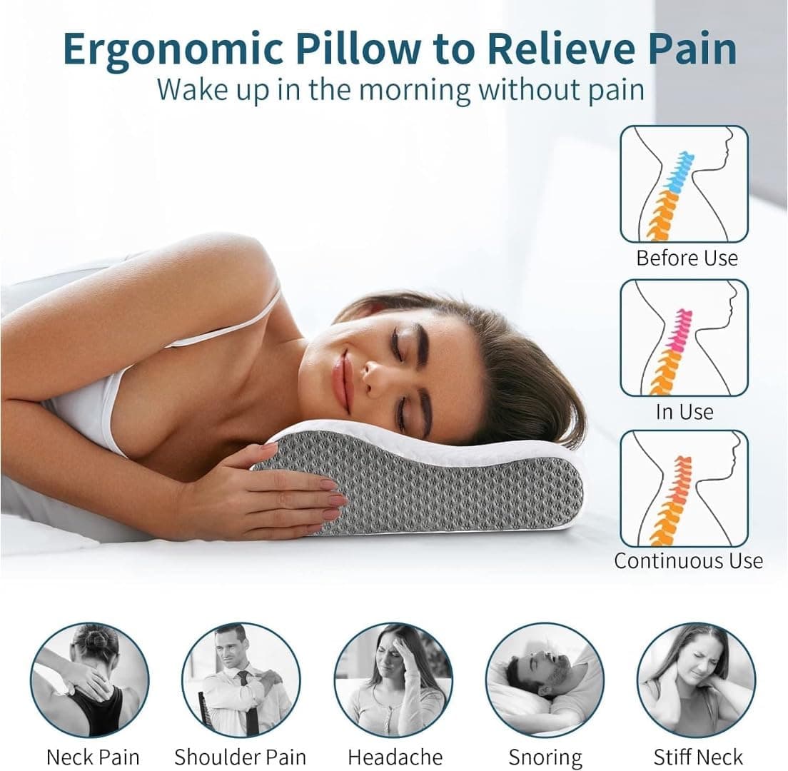Dreamliner Doppia Contour Memory Foam Pillow 40x60 x 9-11cm, Ergonomic Orthopedic Cervical for Neck and Shoulder Pain, Side Back Stomach Sleeper