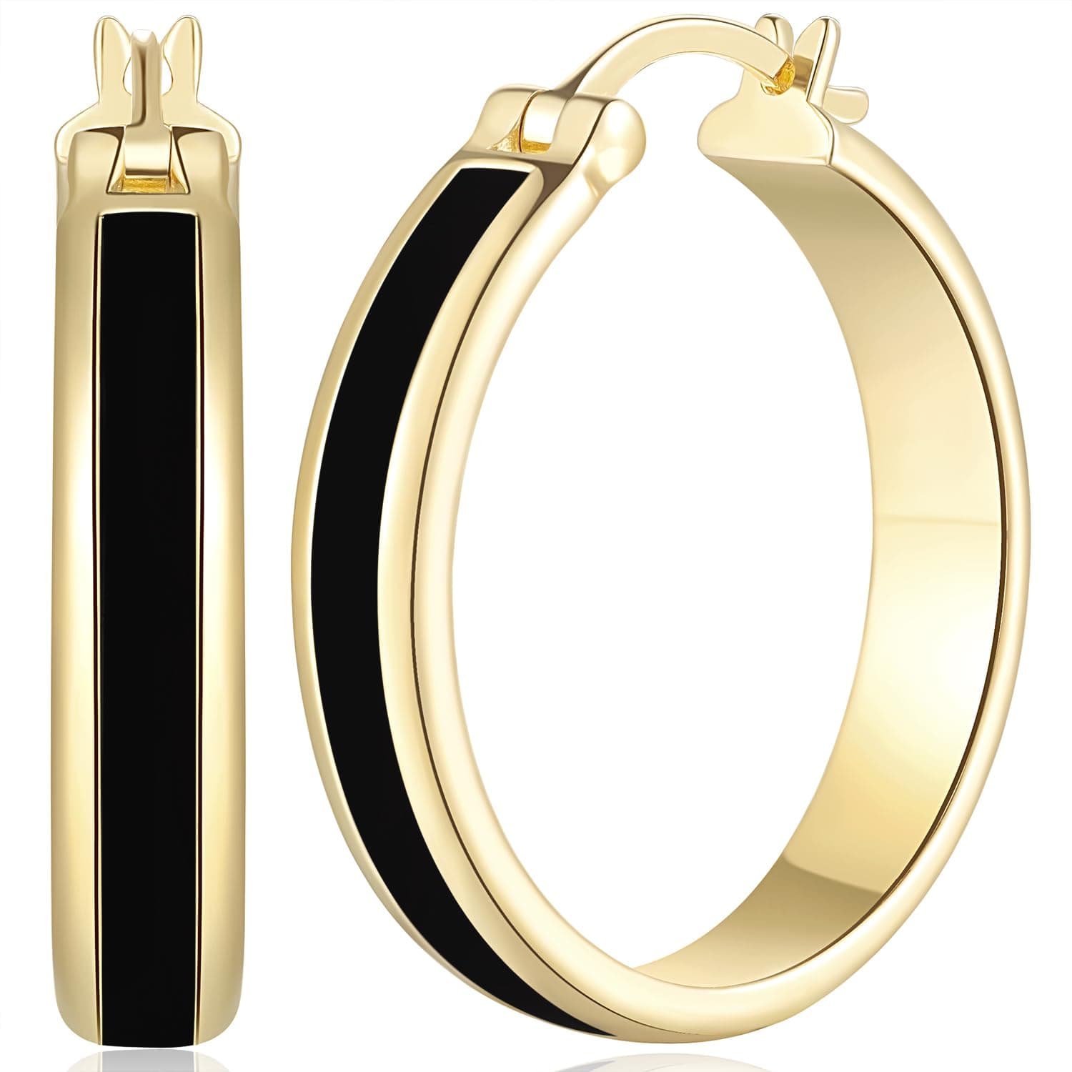 Hoop Earrings for Women 14K Gold Black and Gold Earrings Women’s Hoop Earring 30mm*6mm In Width Design