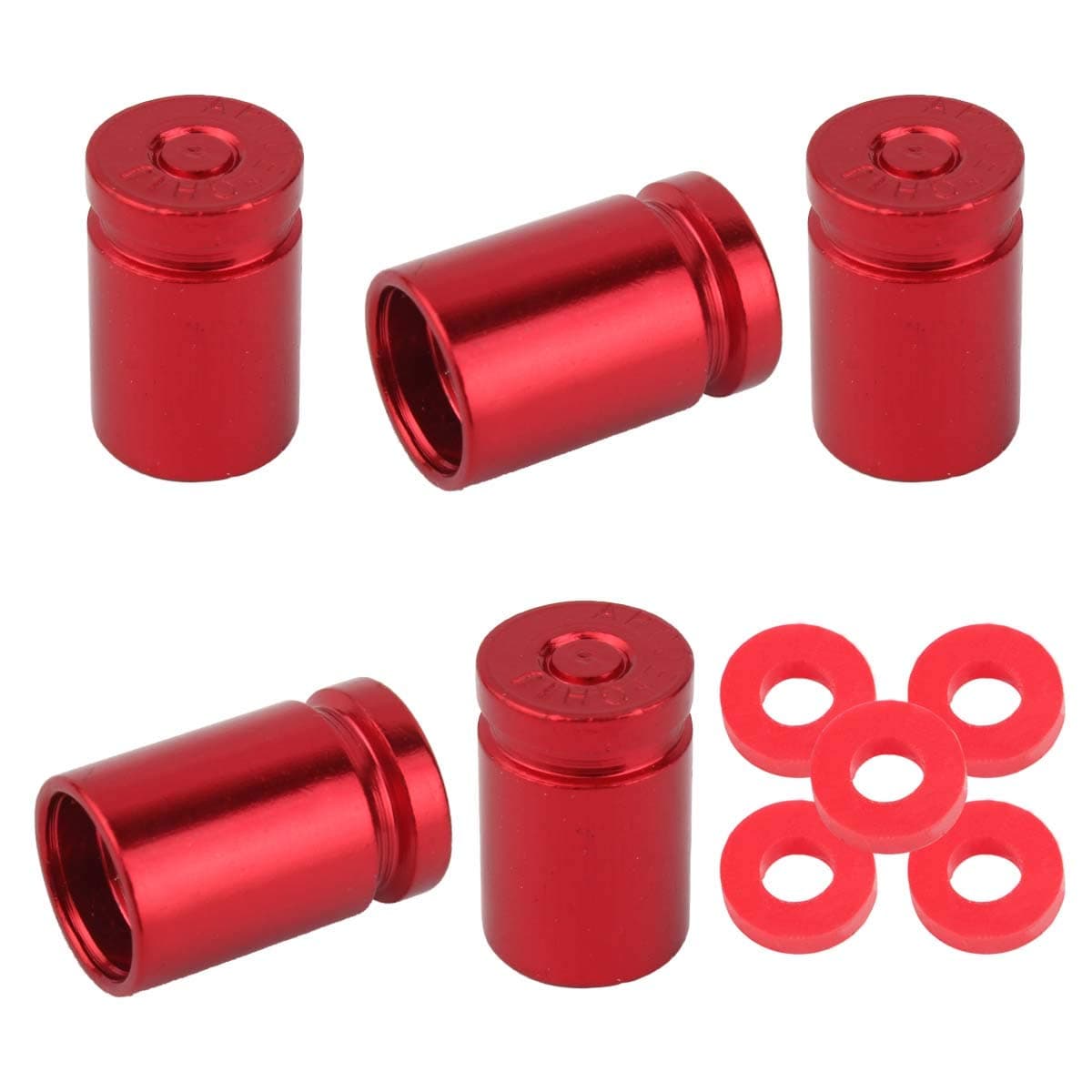 WINKA5Pcs Car Tire Valve Stem Caps Bullet Aluminium Alloy Dustproof Tire Valve Stem Covers Universal for Cars with O Rubber Ring Wheel Valve Caps Tire Valve Cap Dust Cover for Car Accessories (Red)
