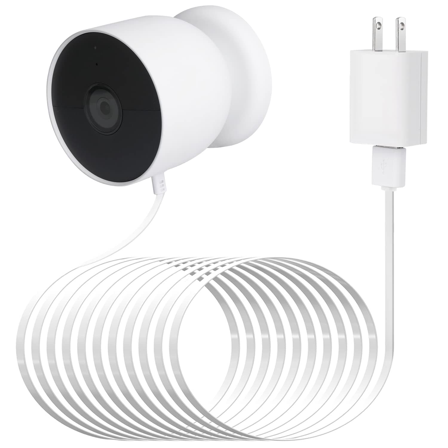 wochel Power Cable Compatible with Google Nest Cam (Battery), 30Ft/9.1m Weatherproof Outdoor Cable Continuously Charging Your Nest Camera (White)