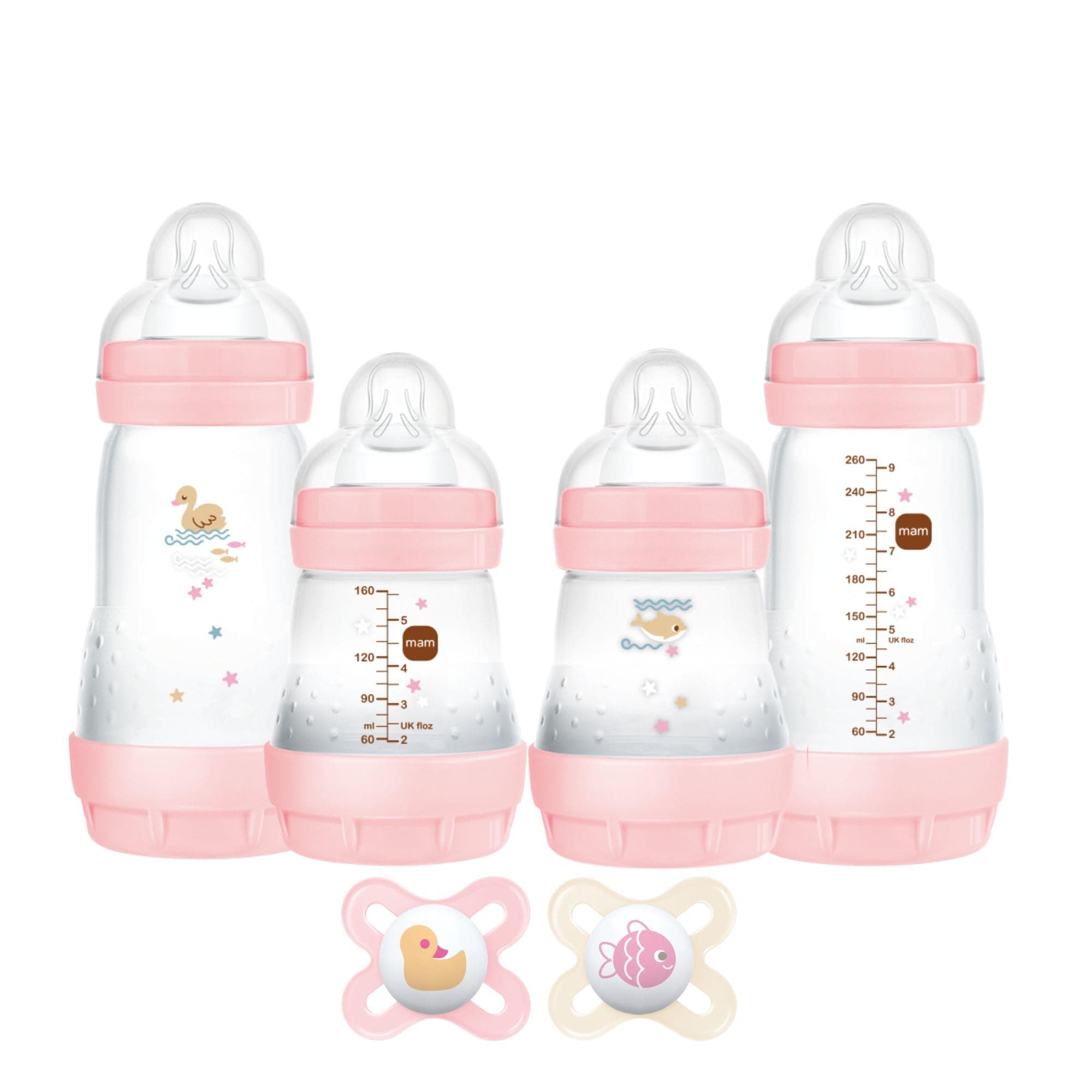 Easy Start Anti-Colic Baby Bottle Starter Set – 4 Self Sterilizing Bottles (5oz & 9oz) + 2 Newborn Pacifiers Breastfed Baby Feeding Gift Set