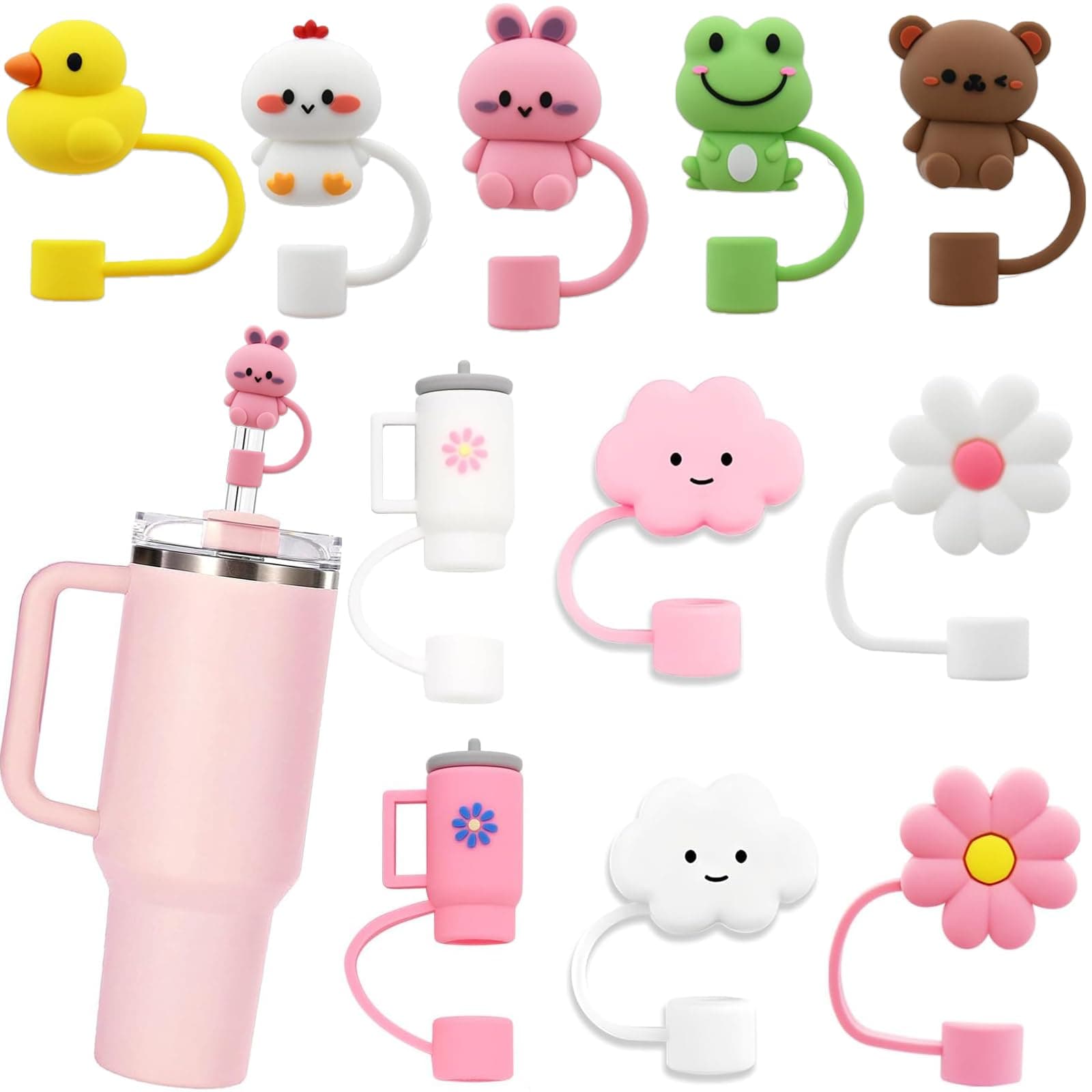 LDKEDKF 11Pcs Straw Cover for Stanley Cup, Silicone Straw Topper for Stanley Cup 30&40oz with Tumblers, 10mm 0.4in Lid Accessories (Reusable)