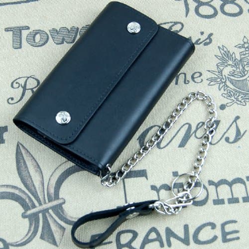 Cowhide Black Leather Motorcycle, Trucker, Biker 12" Chain Wallet - Made in USA