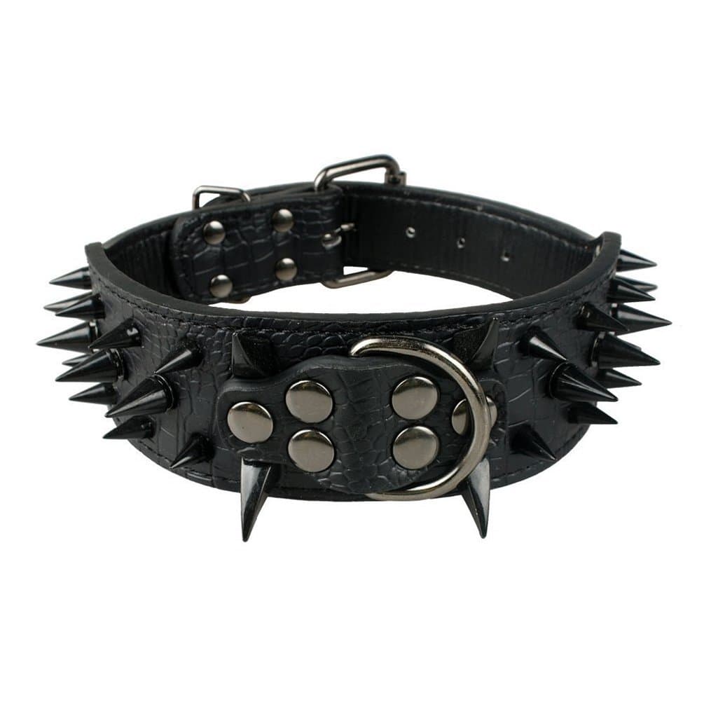 Fashion Shop Sharp Spiked Studded Dog Collar 2 Inch Wide Leather Collar for Medium & Large Dogs (Black, S)