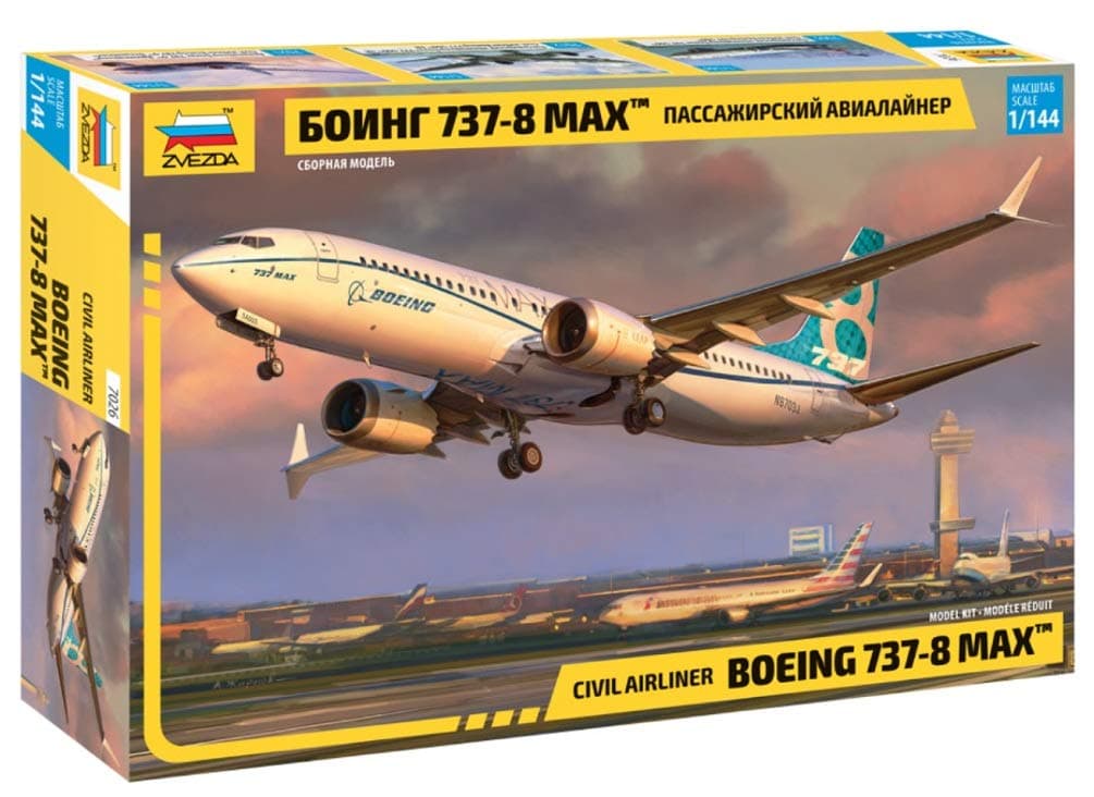 Zvezda 500787026-1:144 Boeing 737-8 MAX, Model Building Kit, Standing Model Building, Hobby, Crafts, Plastic Kit, Unpainted, Medium