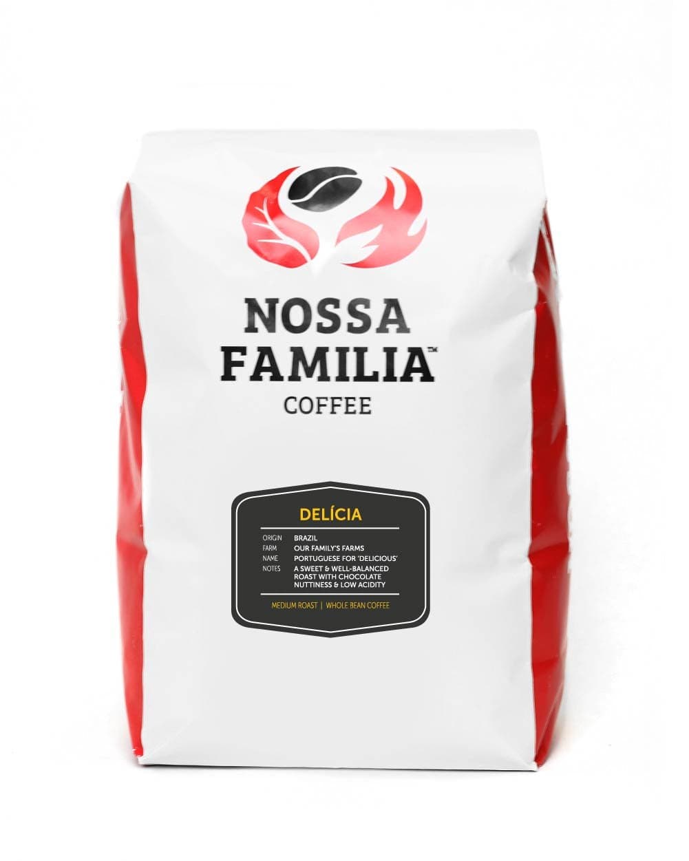 Nossa Familia Italian Coffee - Medium-Dark Roast Low Acid - Fair Trade Whole Coffee Bean- Smooth Balanced and Low Bitterness - Roasted Whole Coffee- Sourced from Small Peruvian Farms - Delicia 2lb