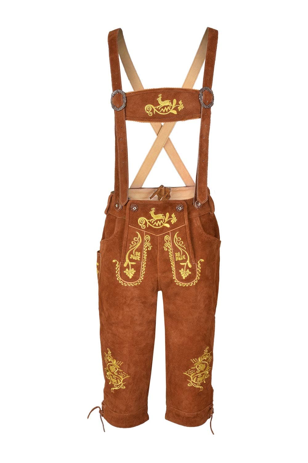 Men,s Long Lederhosen Bavarian Real Cowhide Leather with Matching Suspenders