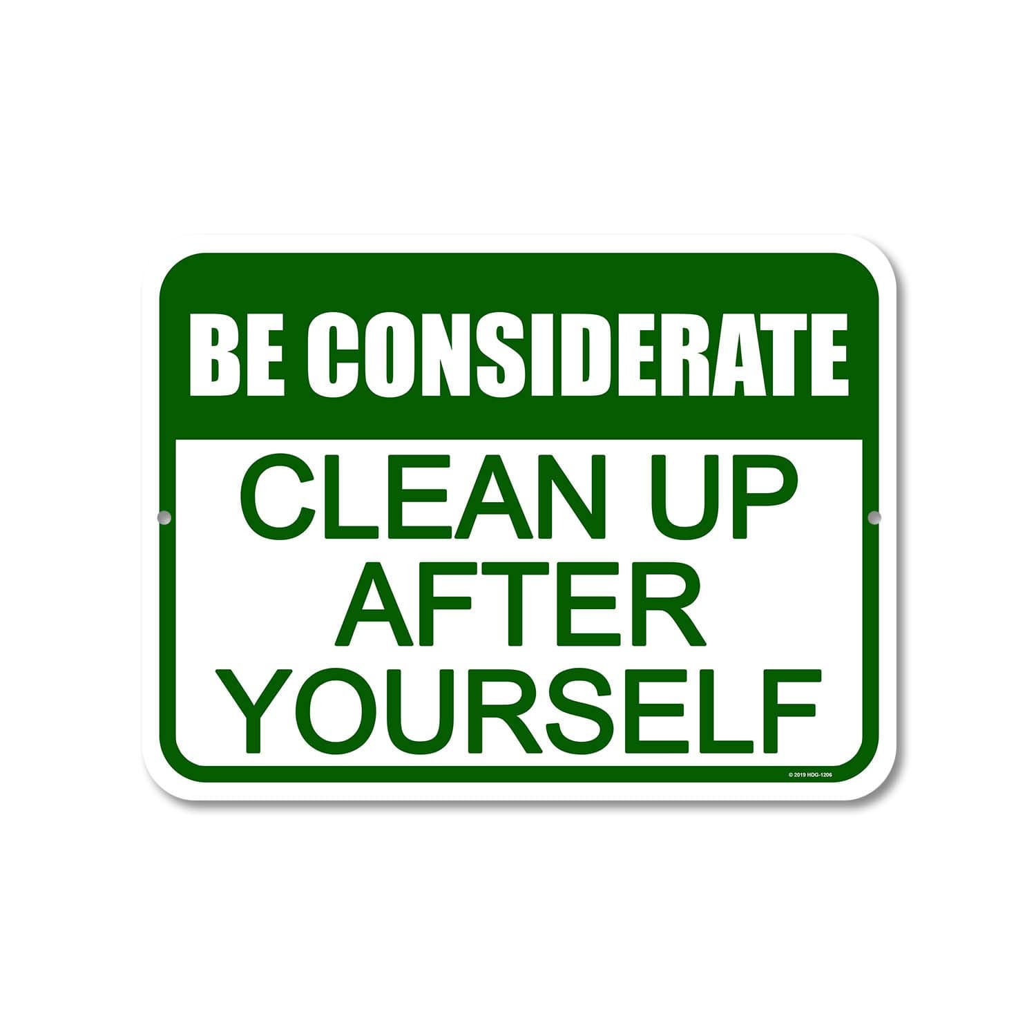 Honey Dew Gifts Wall Signs, Be Considerate Clean Up After Yourself 9 inch by 12 inch Metal Home and Kitchen Sign, Made in USA, HDG-1206