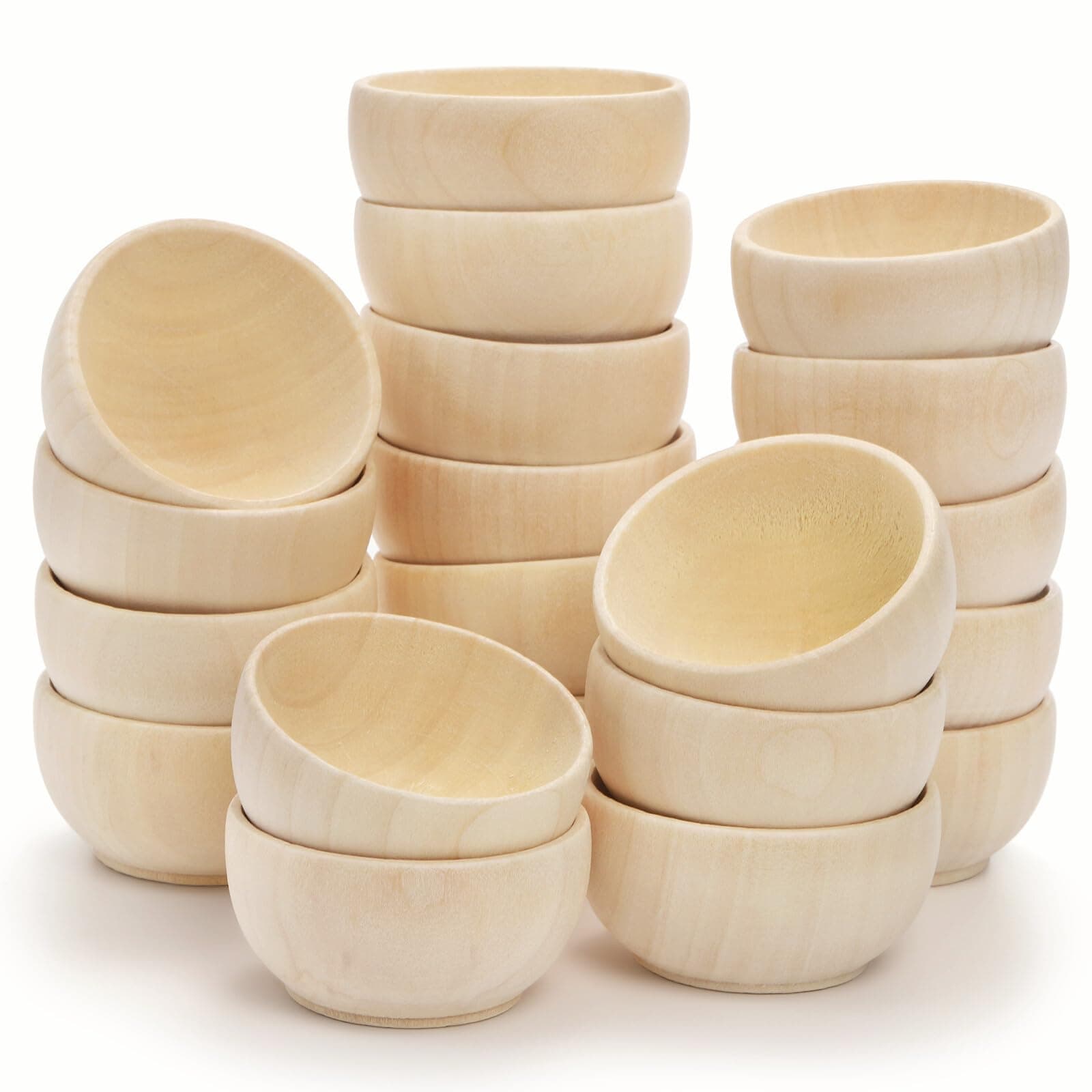 ZENFUN 20 Pcs Mini Wooden Pinch Bowls, 1.5 oz Unfinished Bowl Set for DIY Crafts, Condiment Bowls, Small Round Bowl for Sorting, Dipping Sauce, Nuts, Spice, Candy, 1.1 x 2.1 Inches