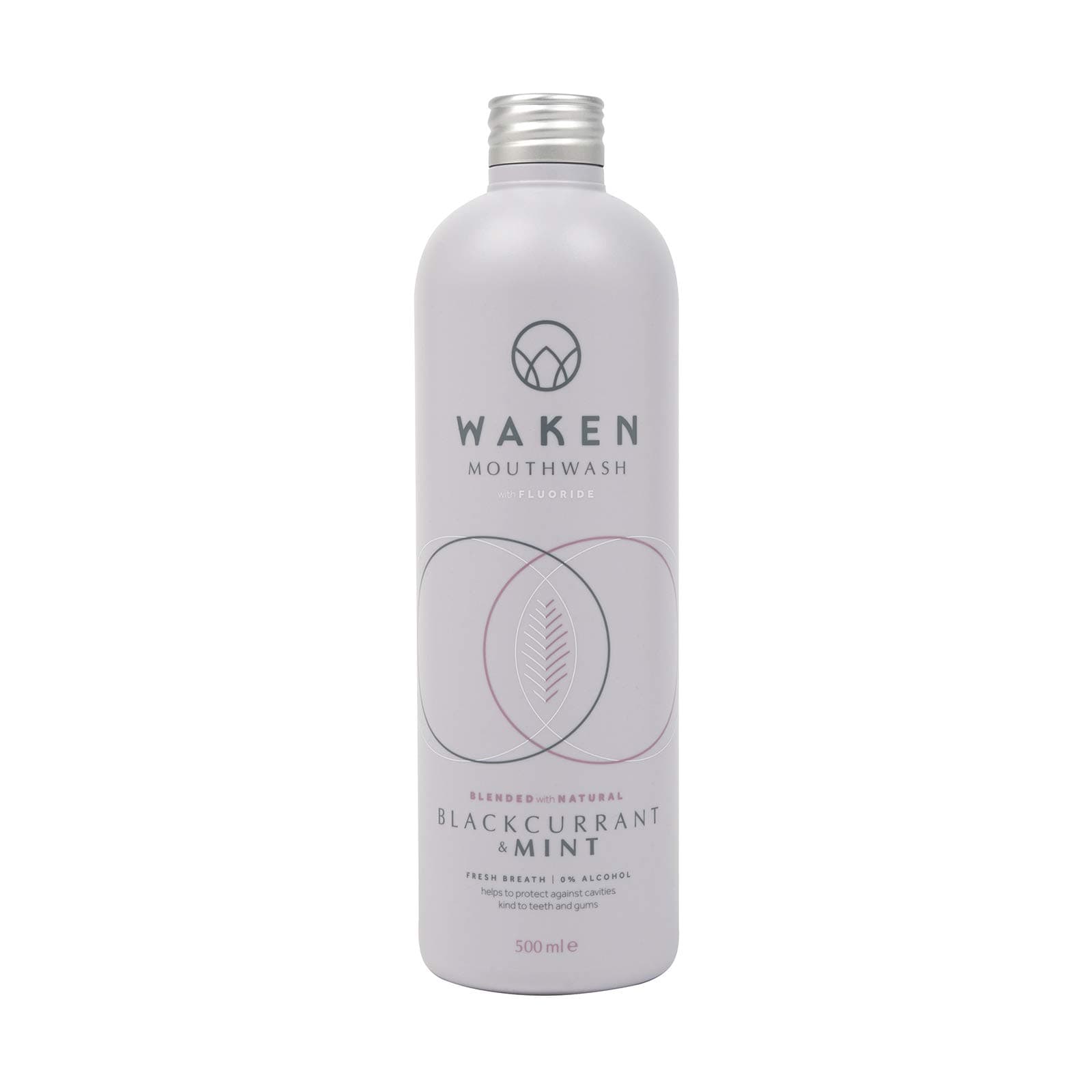 Waken, Blackcurrant & Mint, 500ml Mouthwash for Fresh Breath, Blackcurrant & Mint, 100% Natural Flavours, Alcohol Free, with Added Fluoride, No Artificial Colours or Flavourings, Vegan & Sustainable