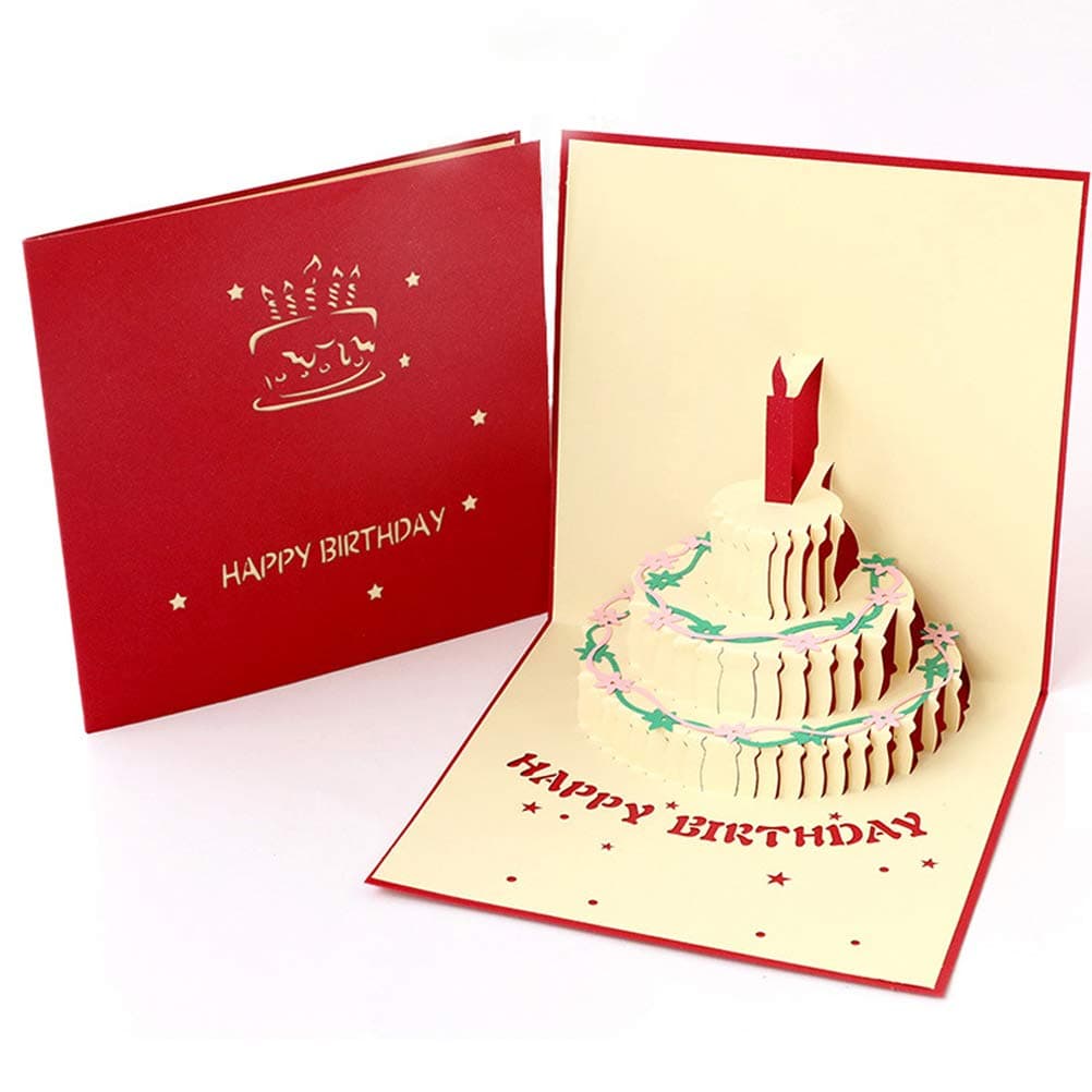 Birthday Card, 3D Pop Up Happy Birthday Cake Greeting Cards, Handmad Pop Out Cards With Envelope (Birthday Cake)