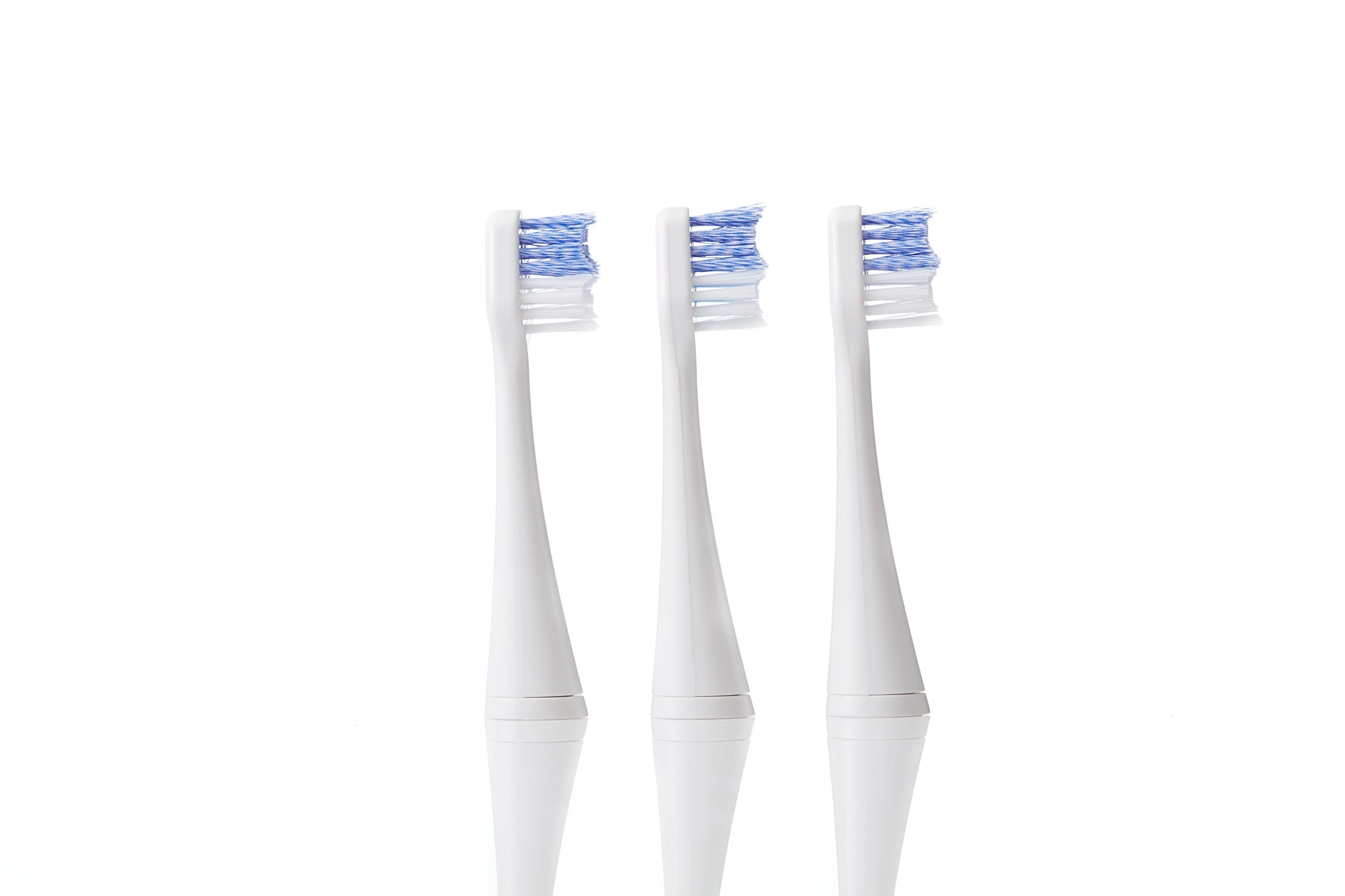 Smileactives Vibrite Sonic Electric Toothbrush Heads, 3 White/Blue Replacement Brush Heads with Firm Tip Bristles for Teeth Whitening and Cleaning, Helps Remove Plaque (Not Compatible w/Wave Version)