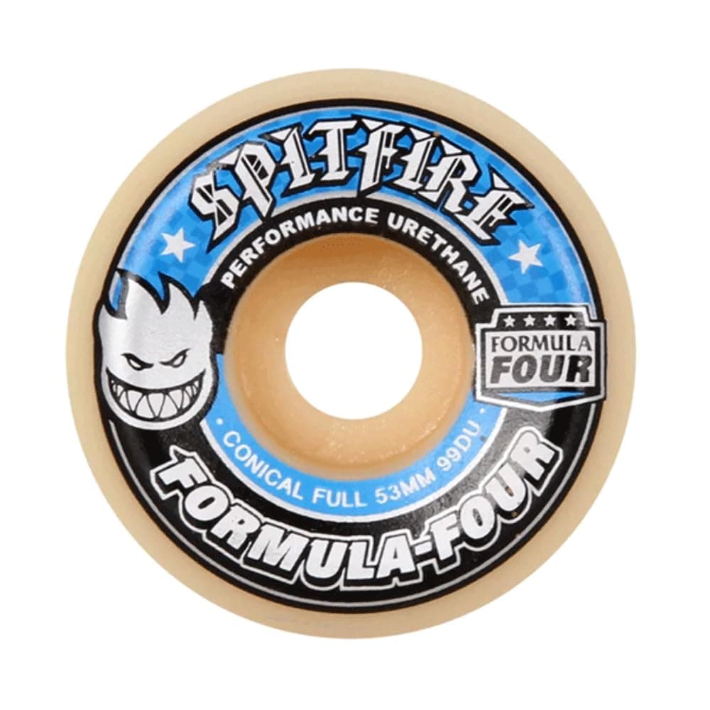Spitfire F4 Conical Full Wheels Set White Blue 53mm/99D
