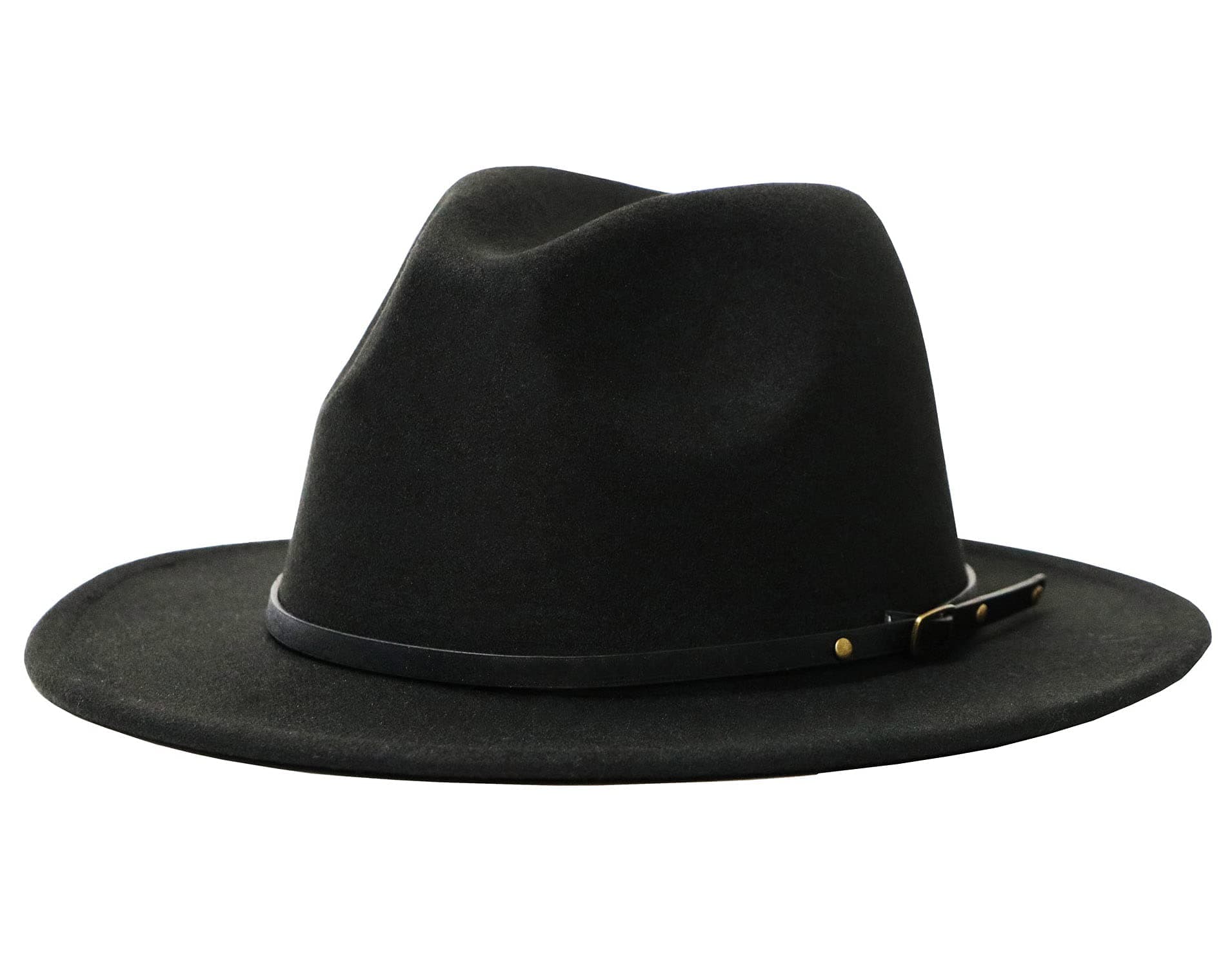 Women's Felt Panama Hats Classic Wide Brim Rancher Fedora with Belt Buckle (M-L)