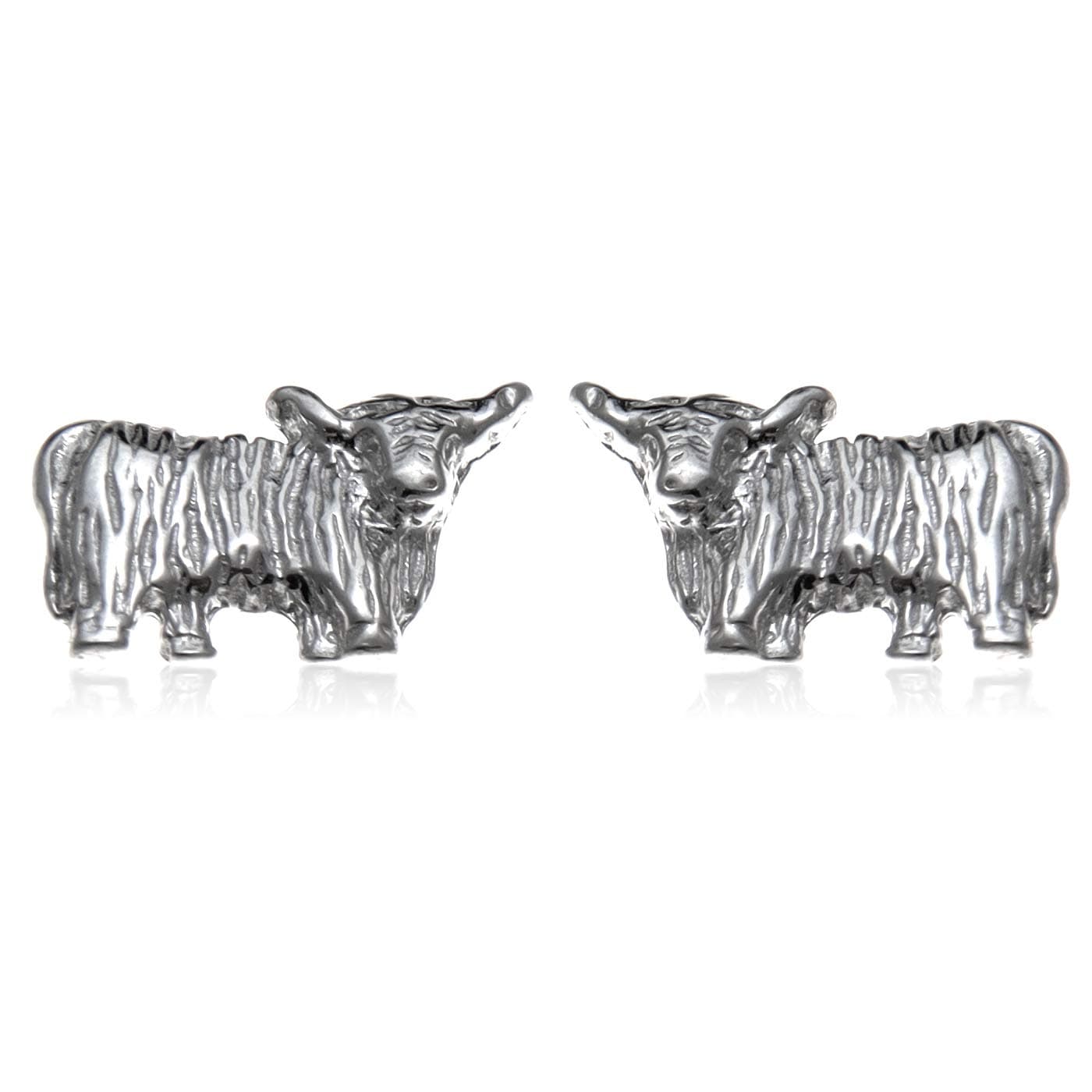 Alexander Castle 925 Sterling Silver Scottish Highland Cow Earrings 12mm x 7mm Stud Earrings with Jewellery Gift Box - Scottish Gifts for Women Girls Teens