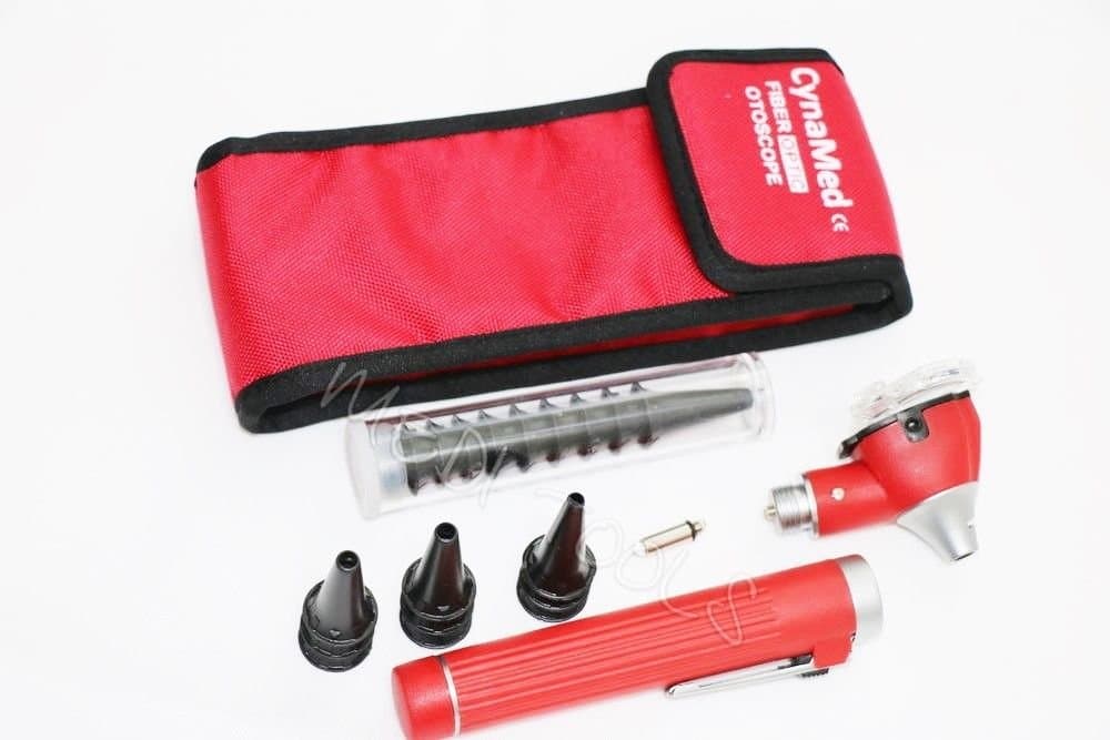 New Premium LED Bright Light Diagnostic Otoscope Pocket Size (RED) + 1 Free Extra Replacement Bulb