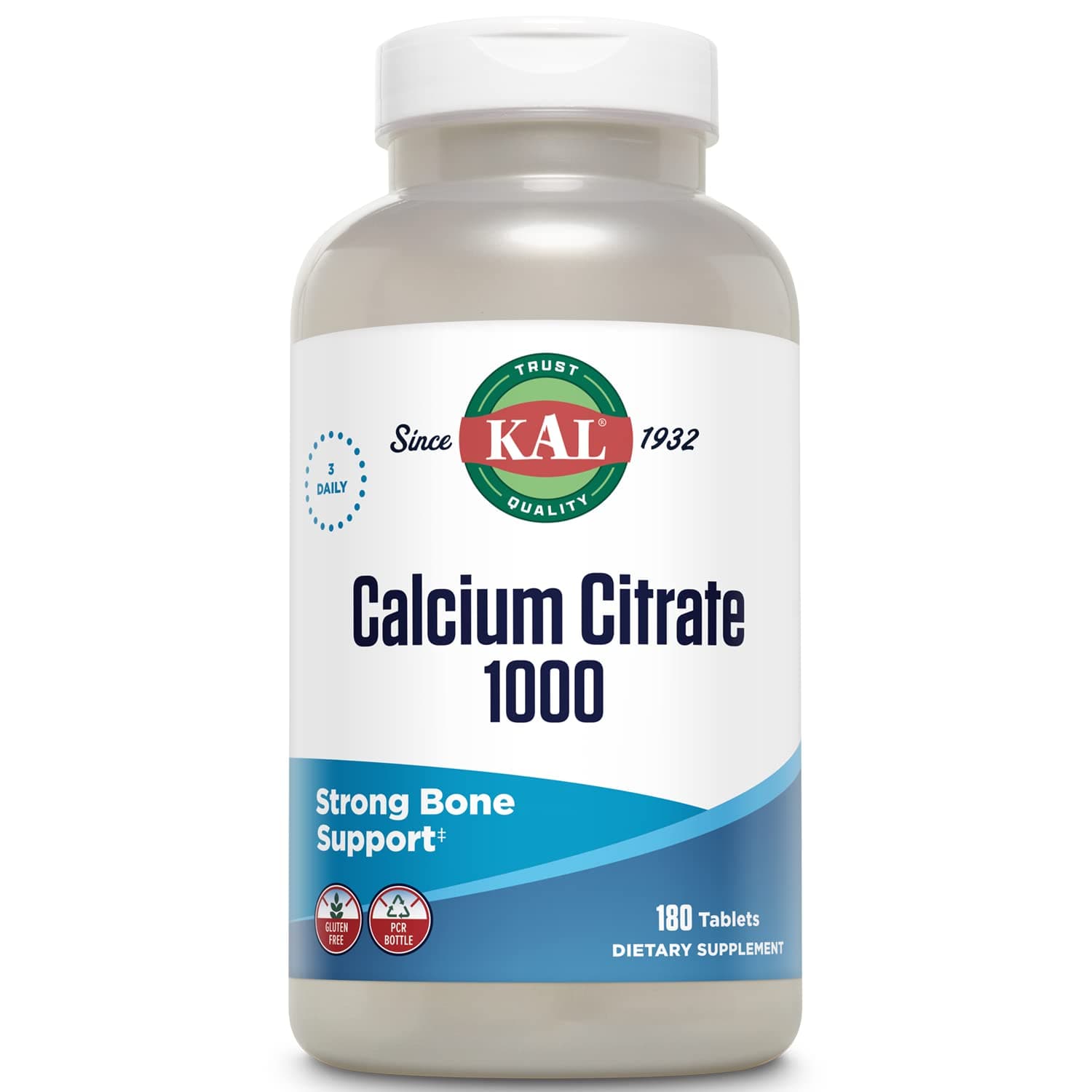 Calcium Citrate 1000mg, Calcium Supplements for Women and Men, Bone Health, Teeth, Nervous, Muscular & Cardiovascular System Support, Gluten Free and Lab Verified, 60 Servings, 180 Tablets