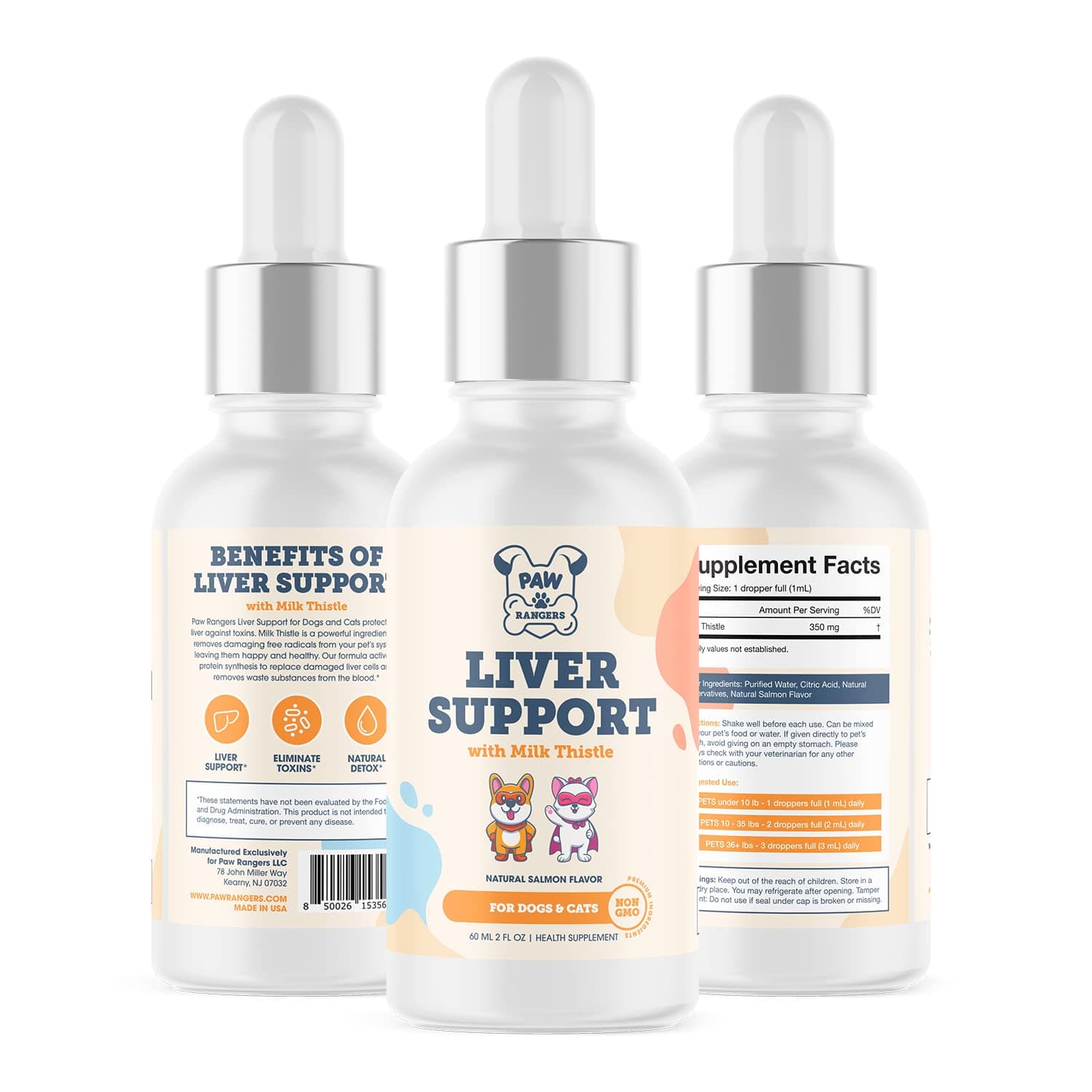 Liver Support for Dogs and Cats, Made with Milk Thistle, Protects Pets Liver Against Toxins, Non GMO (Natural Salmon Flavor, 2 Fl Oz)