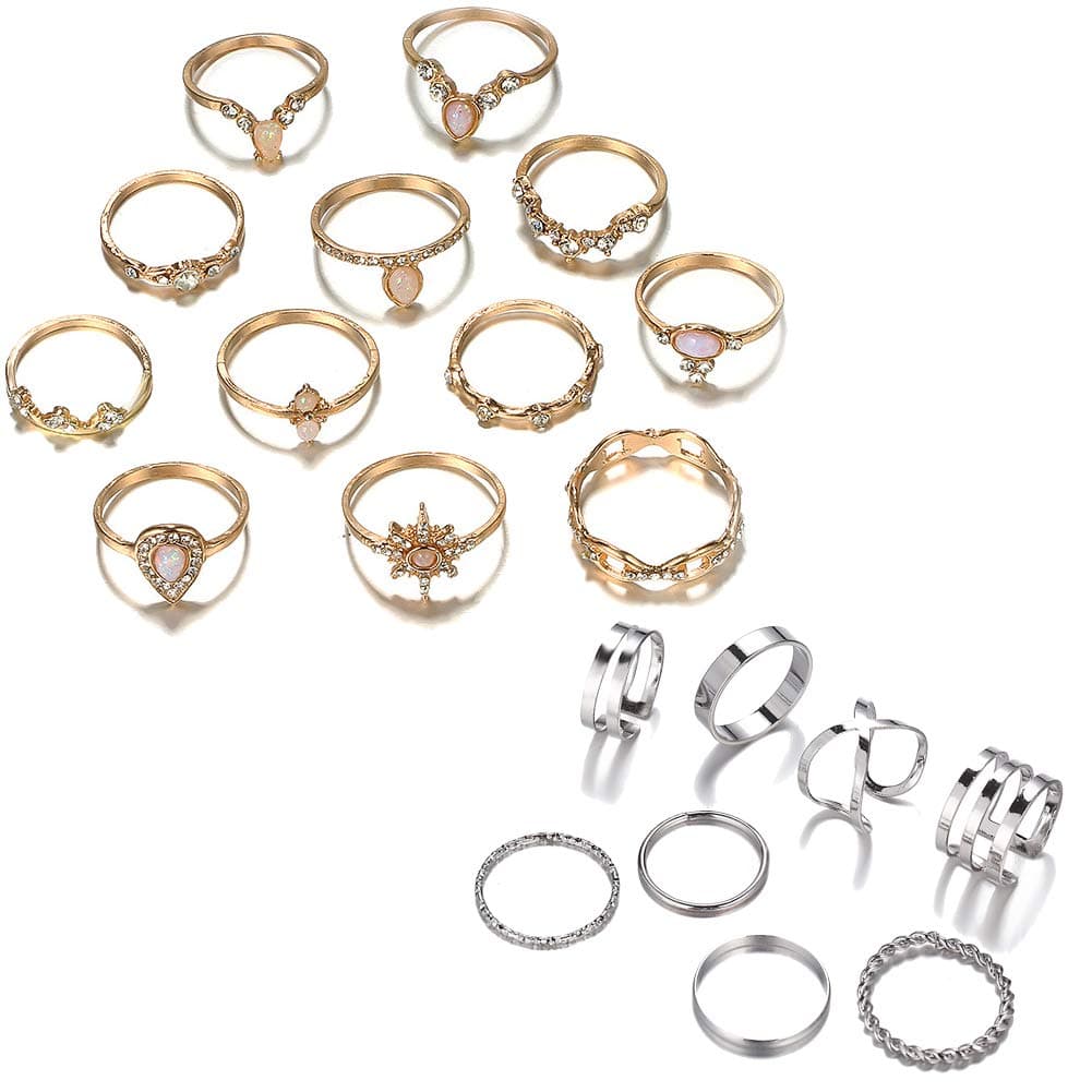 CSIYAN Boho Star Moon Knuckle Ring Set for Women Teen Girls,Vintage Crystal Midi Stacking Finger Rings (Q:20p)