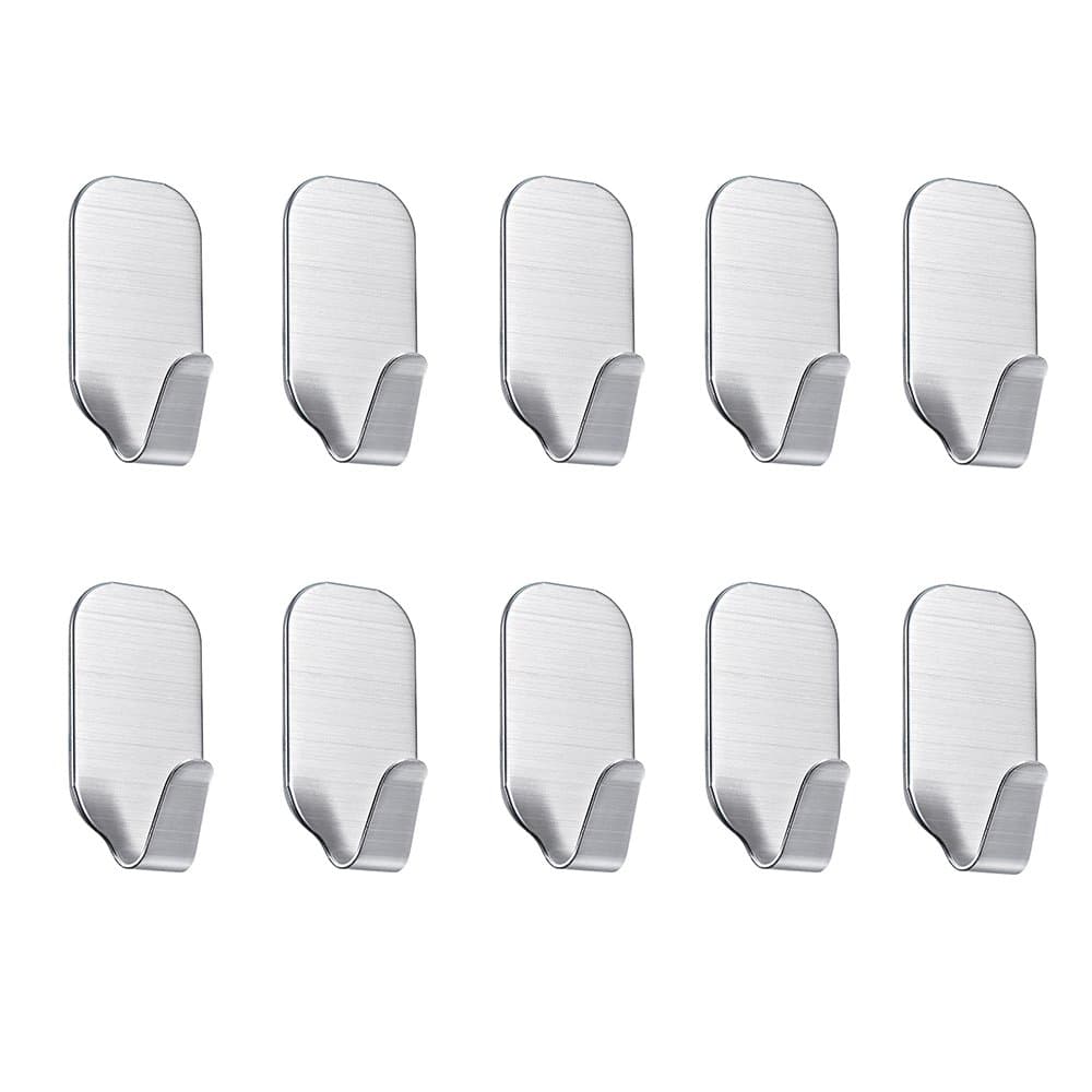 HGHMLIFE Self Adhesive Hooks,Stainless Steel 3M Adhesive Wall Hanger for Kitchen Bathroom Office Closet,Waterproof Wall Hooks (10pcs, Big)