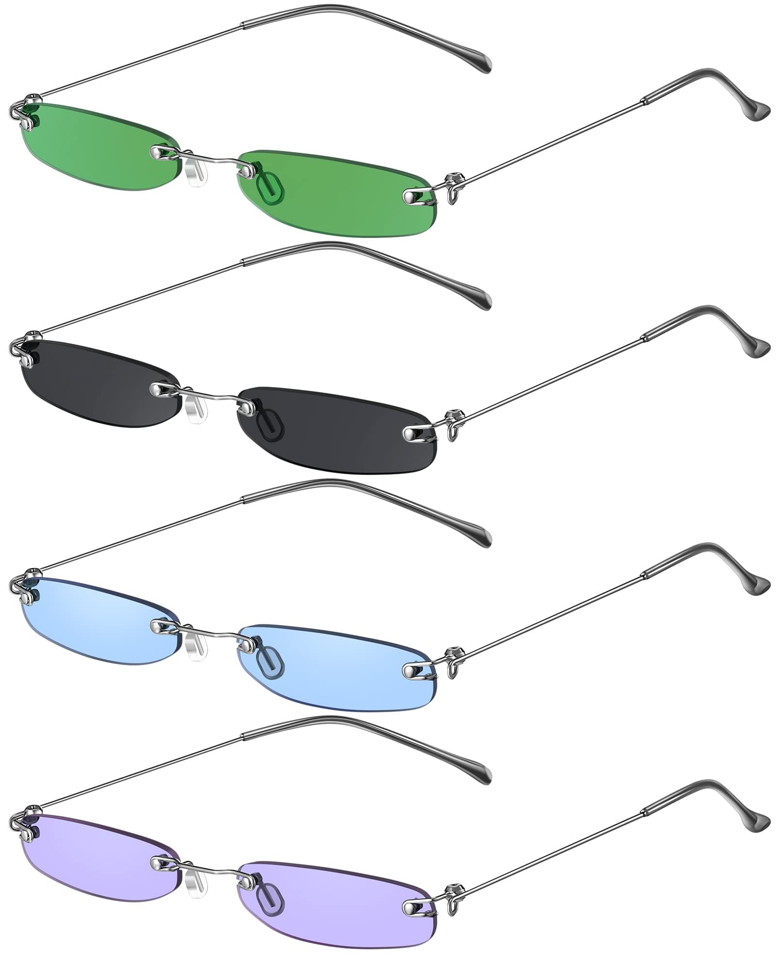 Konohan4 Pairs Women Thin Vintage Rectangle Sunglasses Small Skinny Glasses Retro Designer Style Rimless With Metal Frame Narrow Eyewear for Men Women