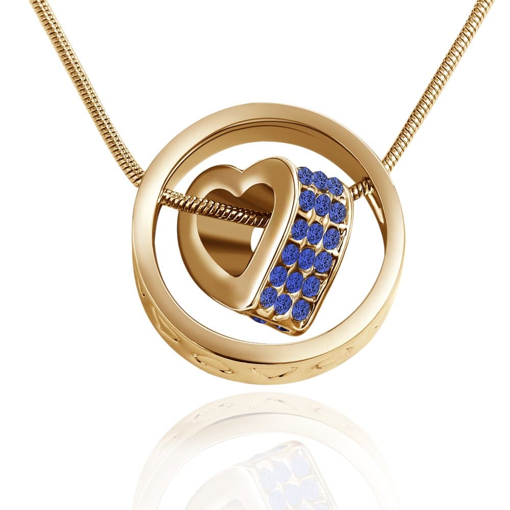 Old Rubin Gold Plated Heart and Round Ring Pendant Necklace Luxury Diamond Accent Love Necklace for Girls