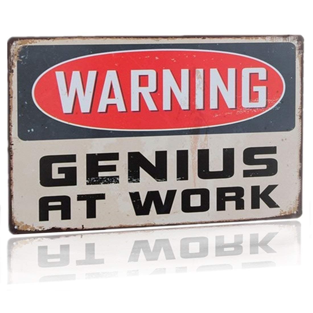 Joyingle Tin Sign Vintage Warning Genius at Work for Beach Kitchen Home Office