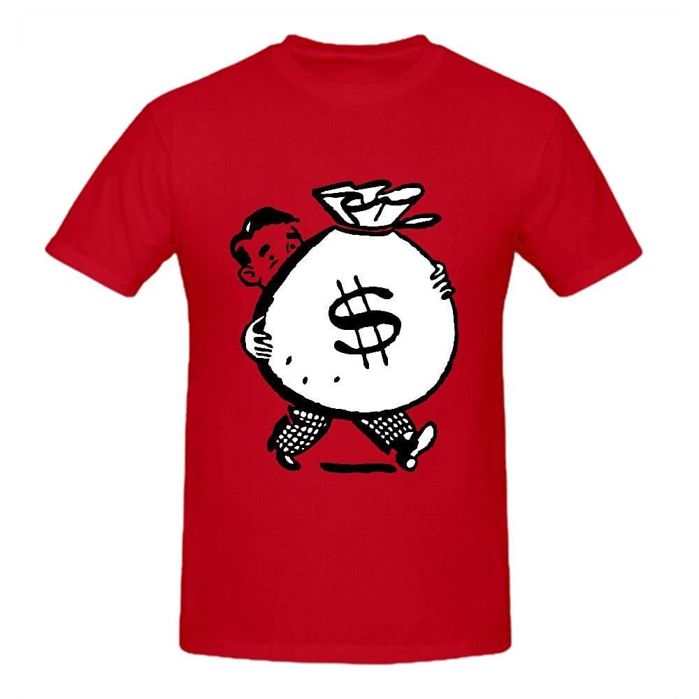 Existlong Cartoon Man Holding Money Bag Custom T Shirts Design Round Neck