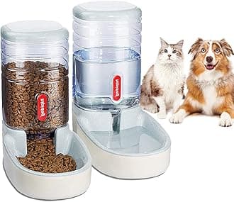 Automatic Dog Cat Feeder and Water Dispenser, 3.8L Large Capacity Dog Water Dispenser Dog Food Dispenser Set for Small, Medium and Large Pets (gray, food feeder+water dispenser)