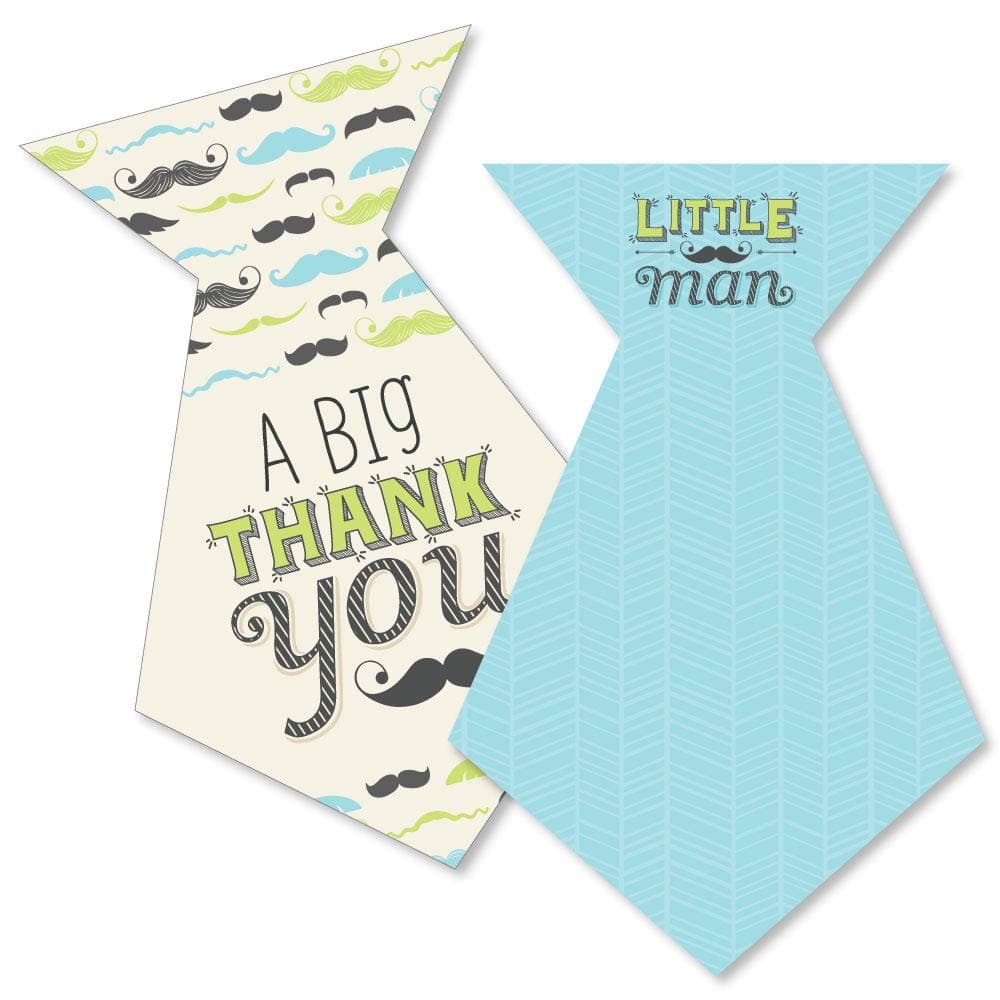 Dashing Little Man Mustache Party - Shaped Thank You Cards - Baby Shower or Birthday Party Thank You Note Cards with Envelopes - Set of 12