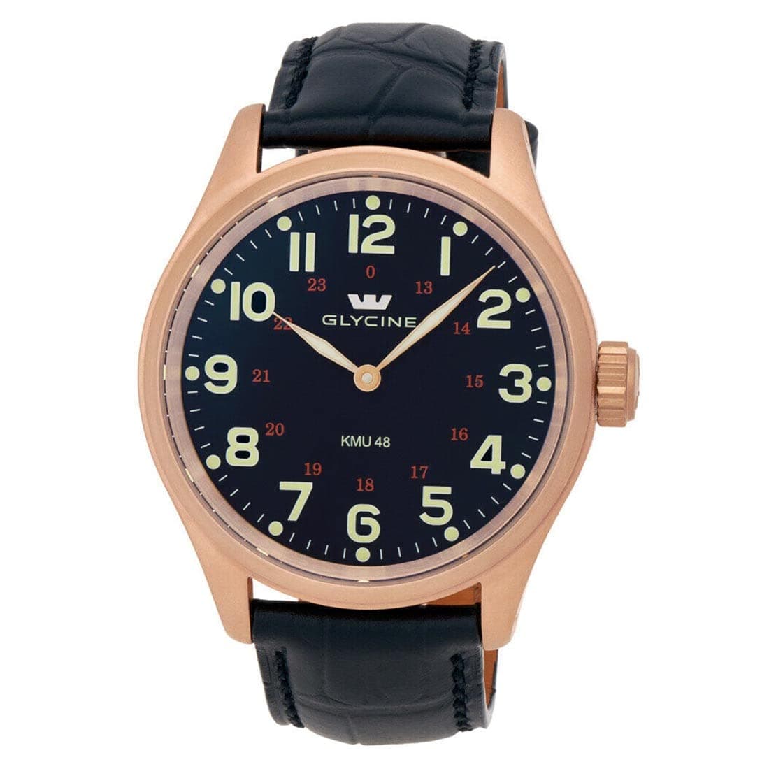GlycineKMU 48 Kriegs Marine Uhren Rose Gold Plated Steel Mens Watch 3906.29AT LBK7D