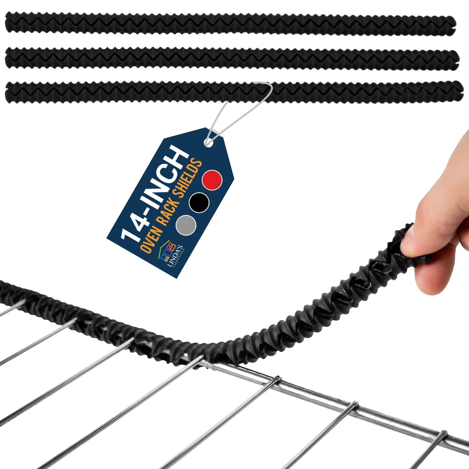 Silicone Oven Guards for Racks by Linda’s Essentials (3 Pack) - Heat-Resistant Rack Protectors Shield, Prevents Burns & Scars, Easy to Fit Design, Must-Have Kitchen Safety 14 Inches Long (Black)