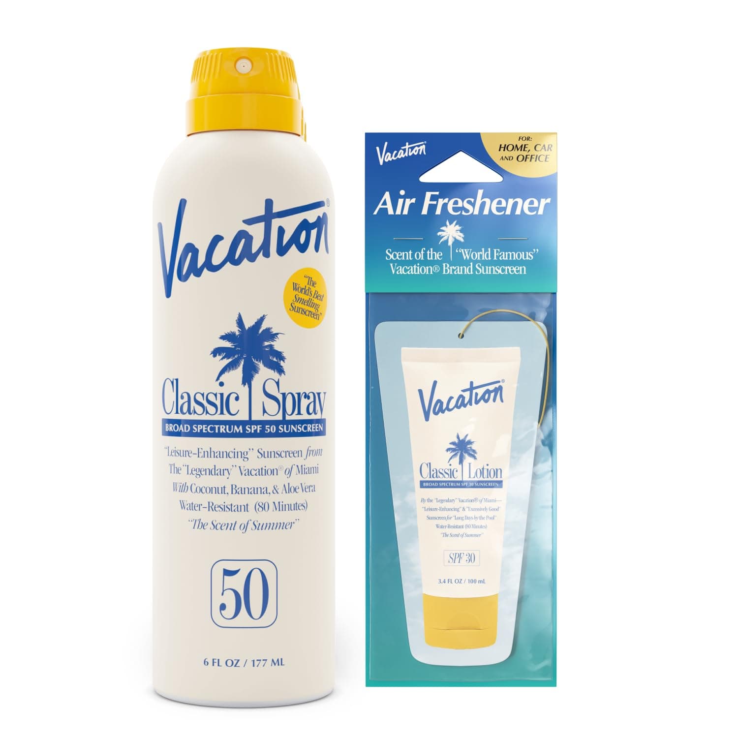 VACATION Vacation Classic Spray Sunscreen SPF 50+ Air Freshener Pack, Broad Spectrum Sun Protection Spray, Vegan Sunblock Spray, Body Spray with SPF, SPR