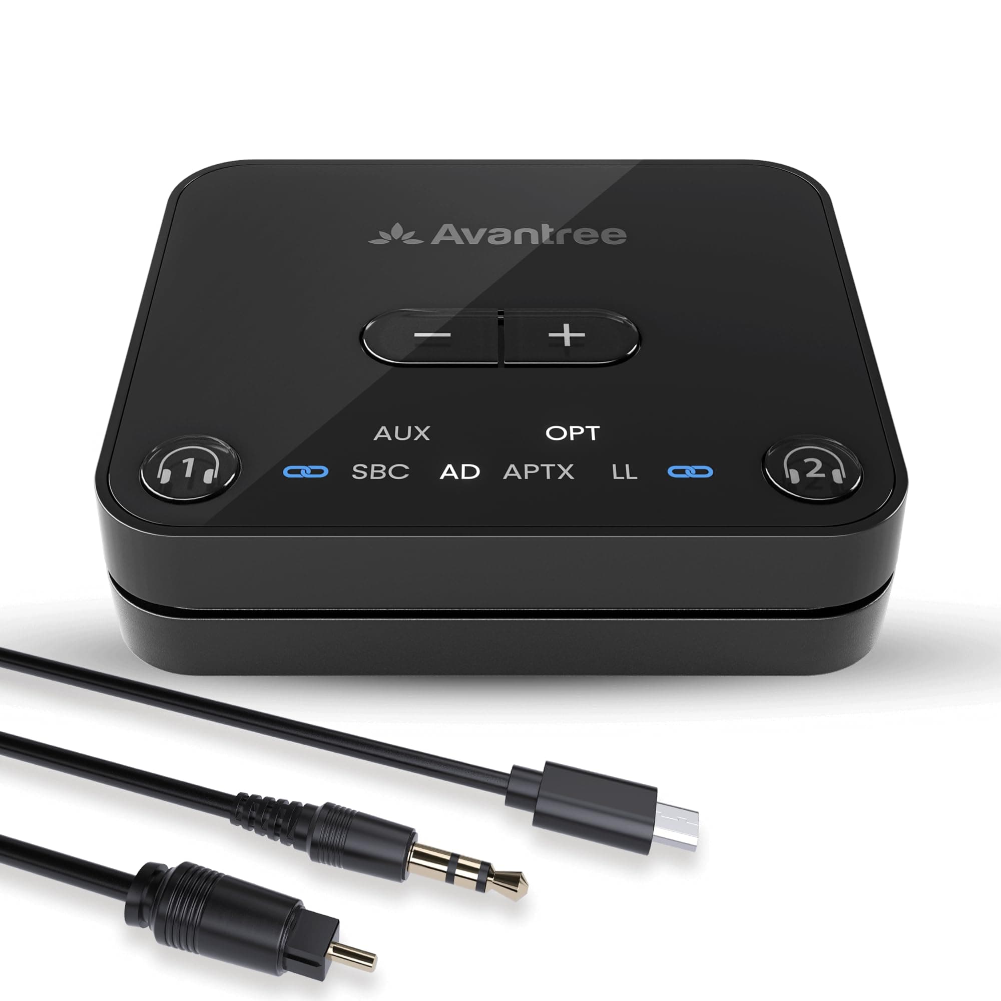 Audikast 3 [2025 Version] - Bluetooth 5.3 Transmitter for TV with Optical or AUX Audio Output Port, aptX-Adaptive & Low Latency, Dual Link for 2 Headphones, and 100ft Long Range