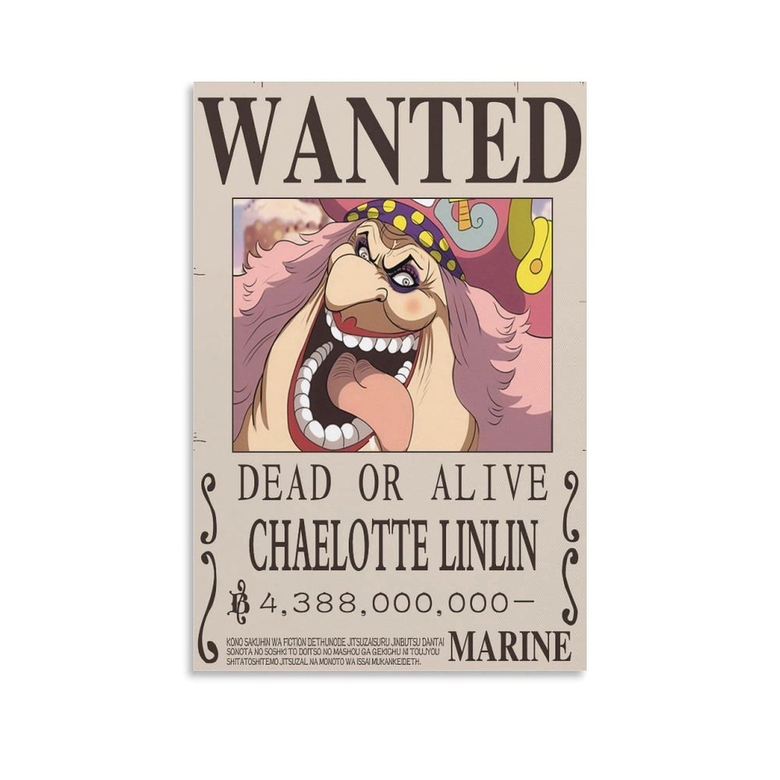 Charlotte Linlin Anime Wanted Bounty Poster (92) Wall Art Picture Painting Poster Canvas Print Posters Artworks Room Dec