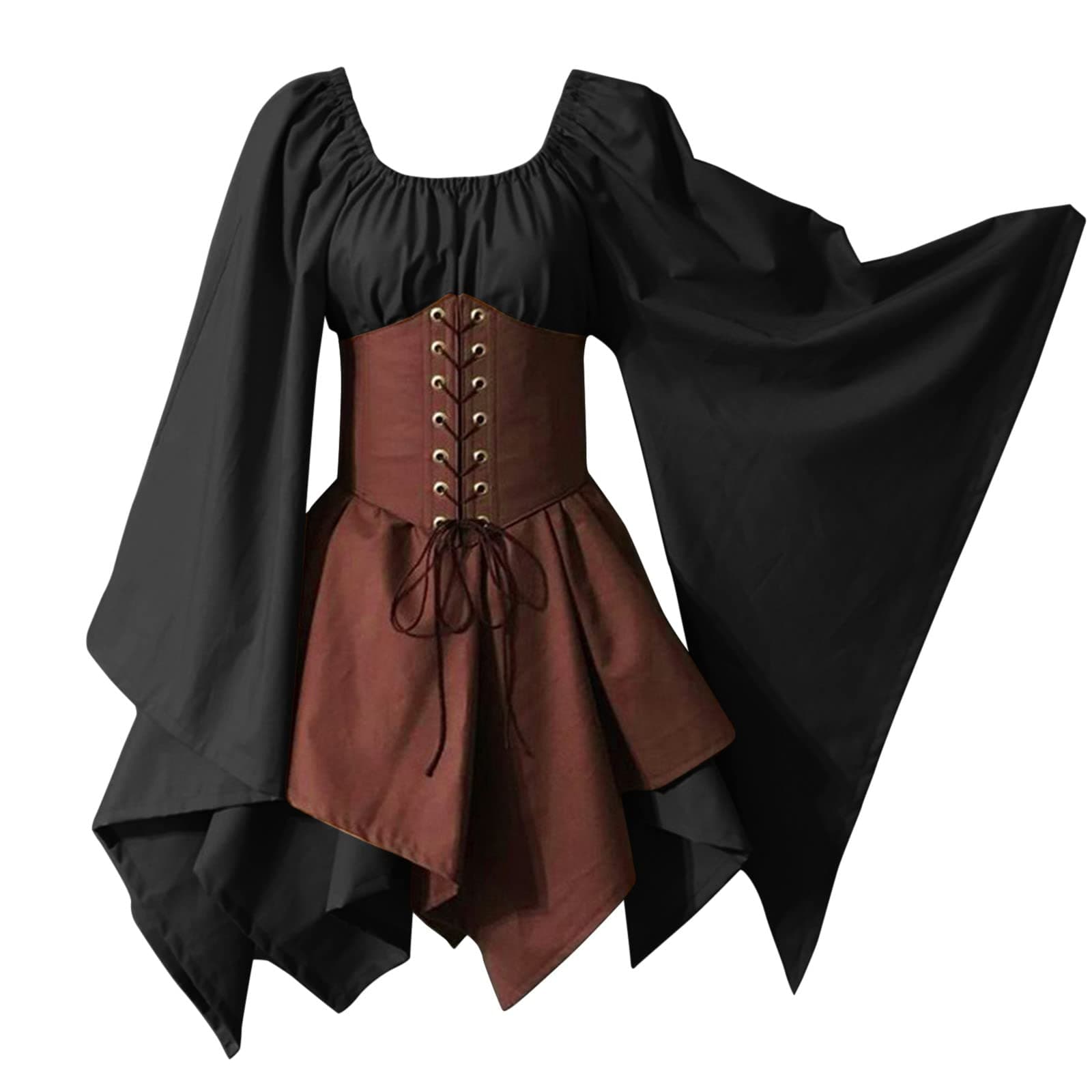 CCOOfhhc Medieval Costume For Womens Trumpet Sleeve Irish Shirt Dress With Corset Traditional Sundresses for Women Casual
