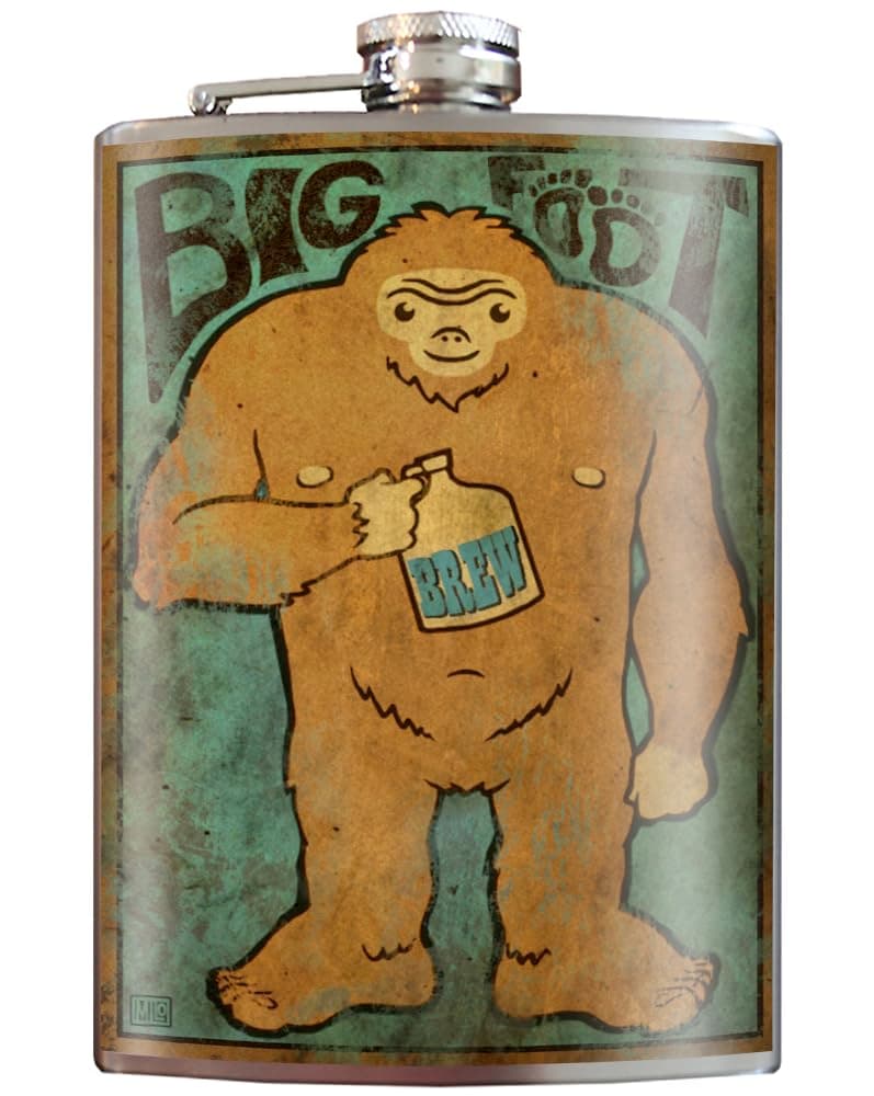 Trixie & Milo Christmas Gift for Men, Women - Stocking Stuffer Big Foot 8 Oz Stainless Steel Hip Flask for Liquor - Comes in a Gift Box - Leakproof Design - Easy to Clean - 3.75” X 5.75”