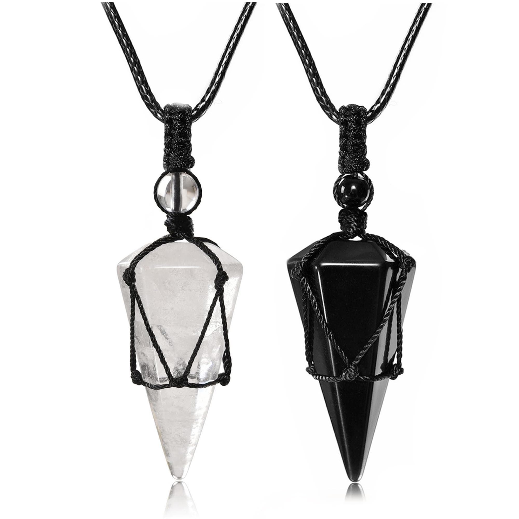 Mens Necklace 6 Facet Healing Crystal Stone Pendant Necklaces for Men Adjustable Natural Gemstone Pointed Necklace Energy Quartz Protect Jewelry for Women Men